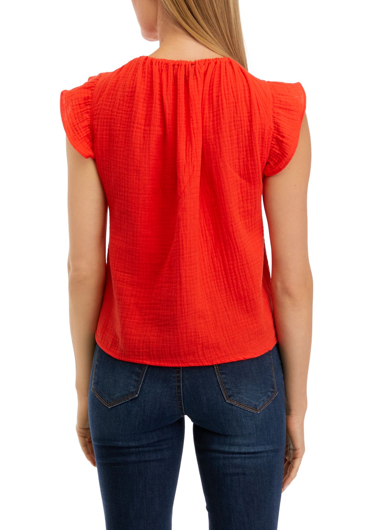 Petite Short Sleeve Woven Gauze Blouse