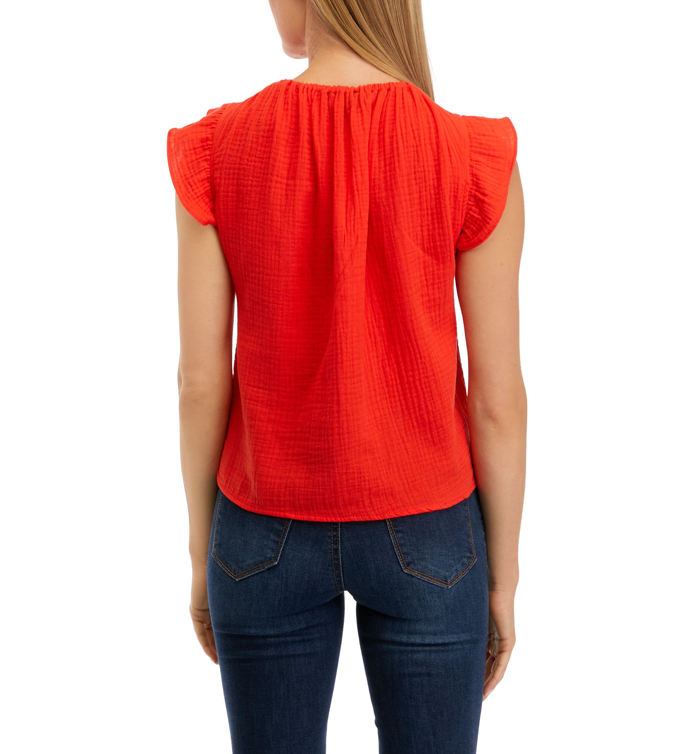 Petite Short Sleeve Woven Gauze Blouse