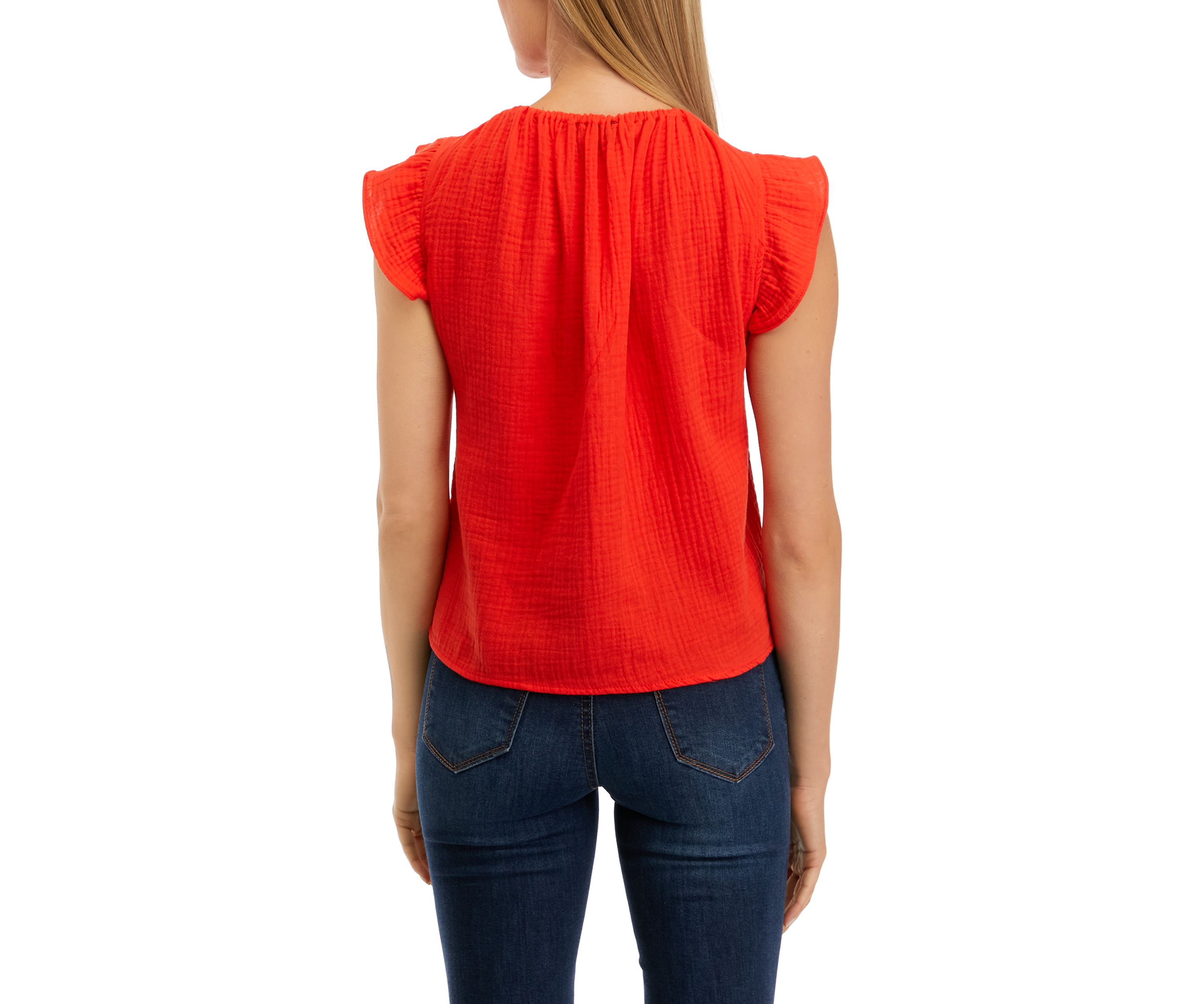 Petite Short Sleeve Woven Gauze Blouse