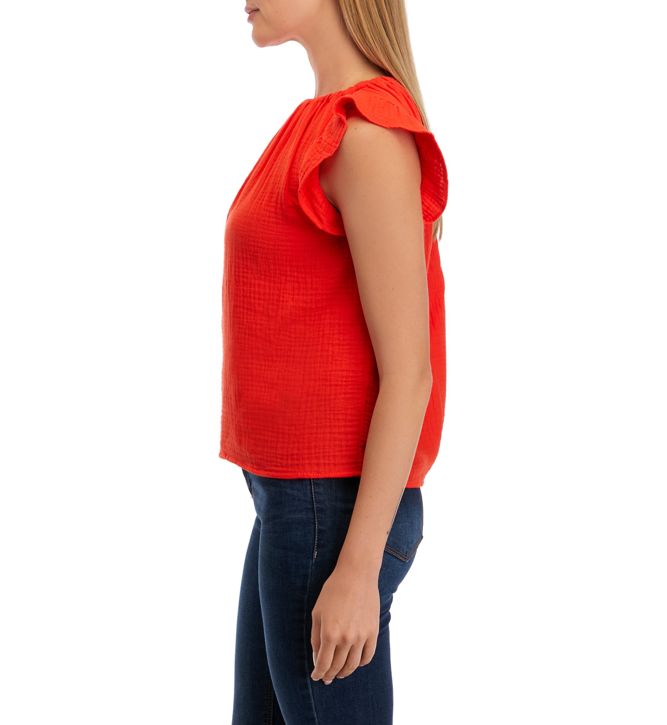 Petite Short Sleeve Woven Gauze Blouse