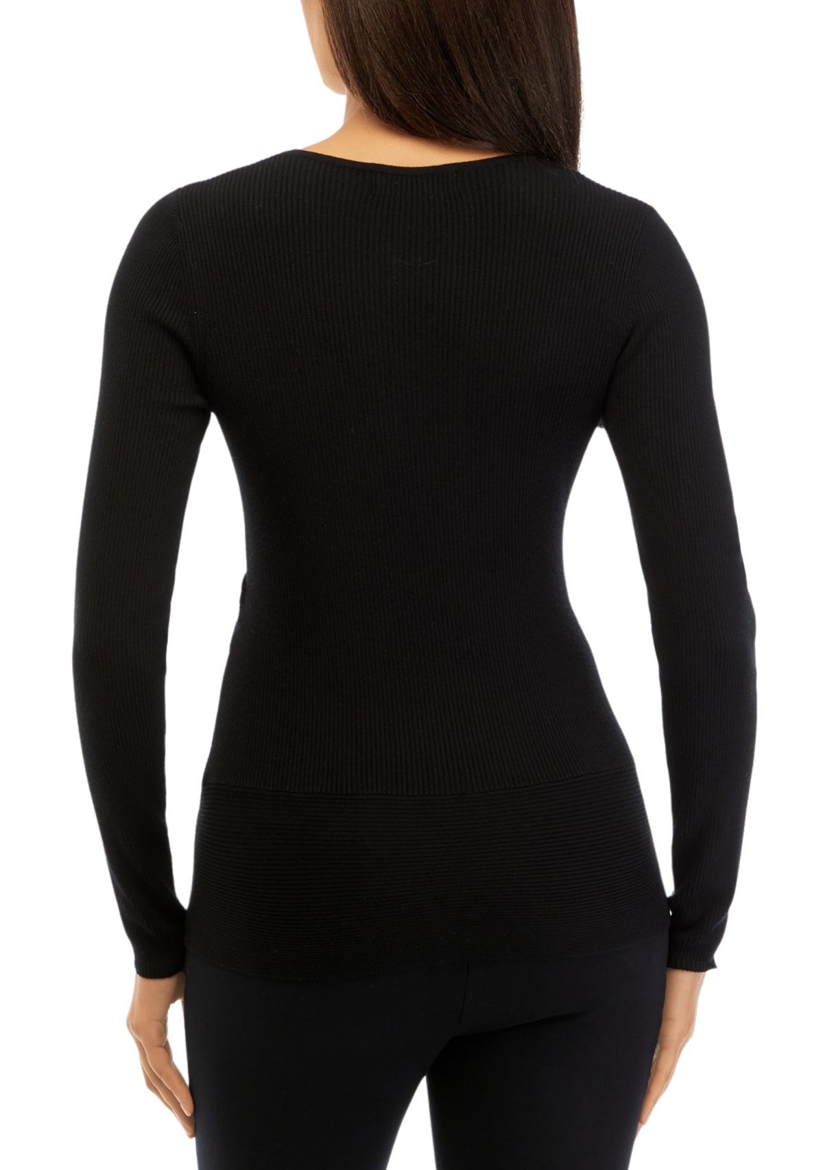 Womens Crossover V-Neck Long Sleeve Ribbed Sweater