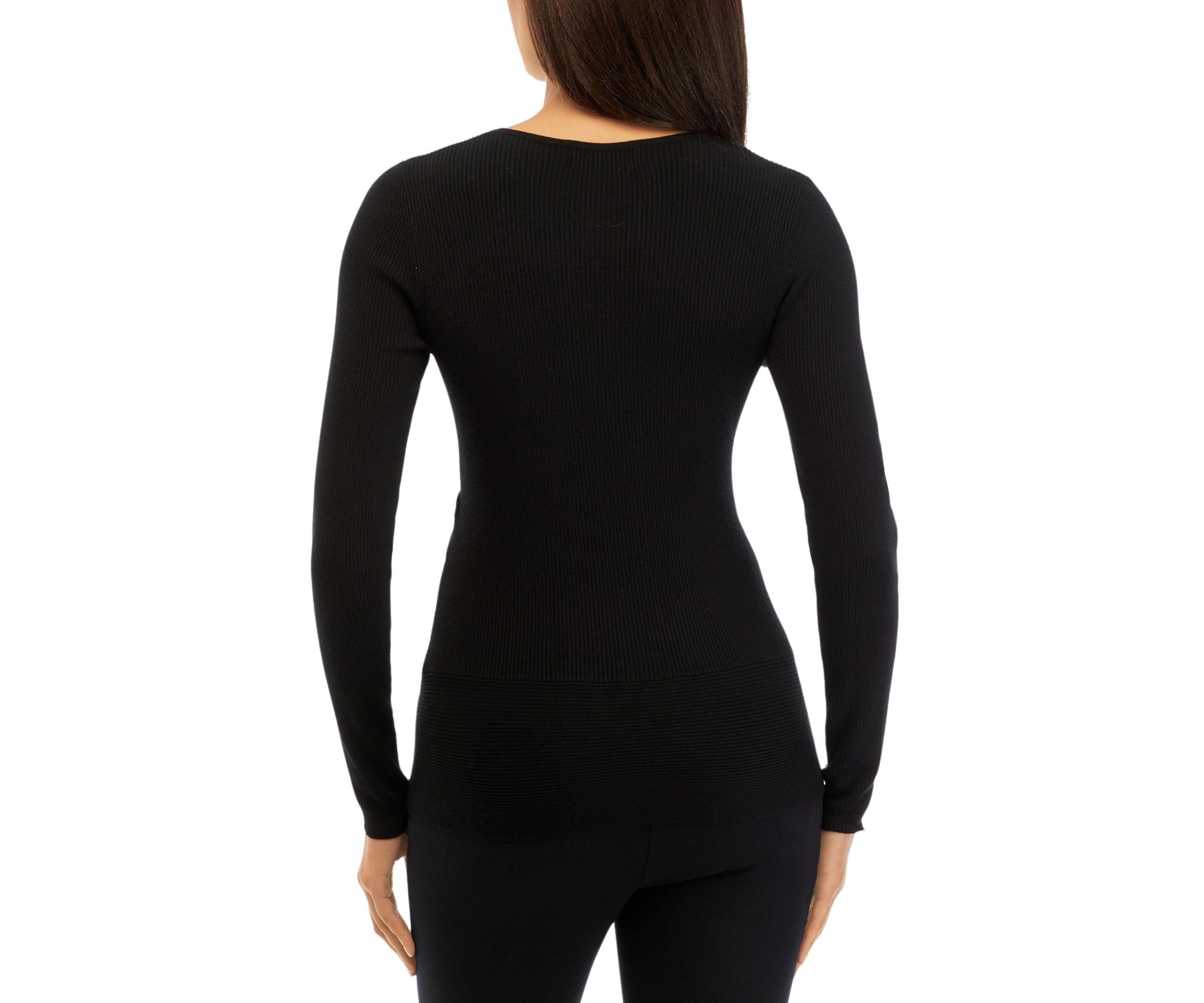 Womens Crossover V-Neck Long Sleeve Ribbed Sweater