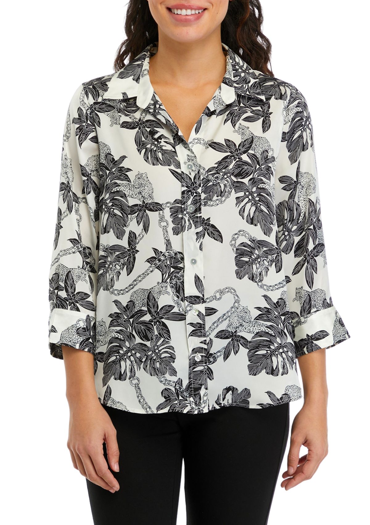 	  Petite Long Sleeve Collared Button Down Shirt 