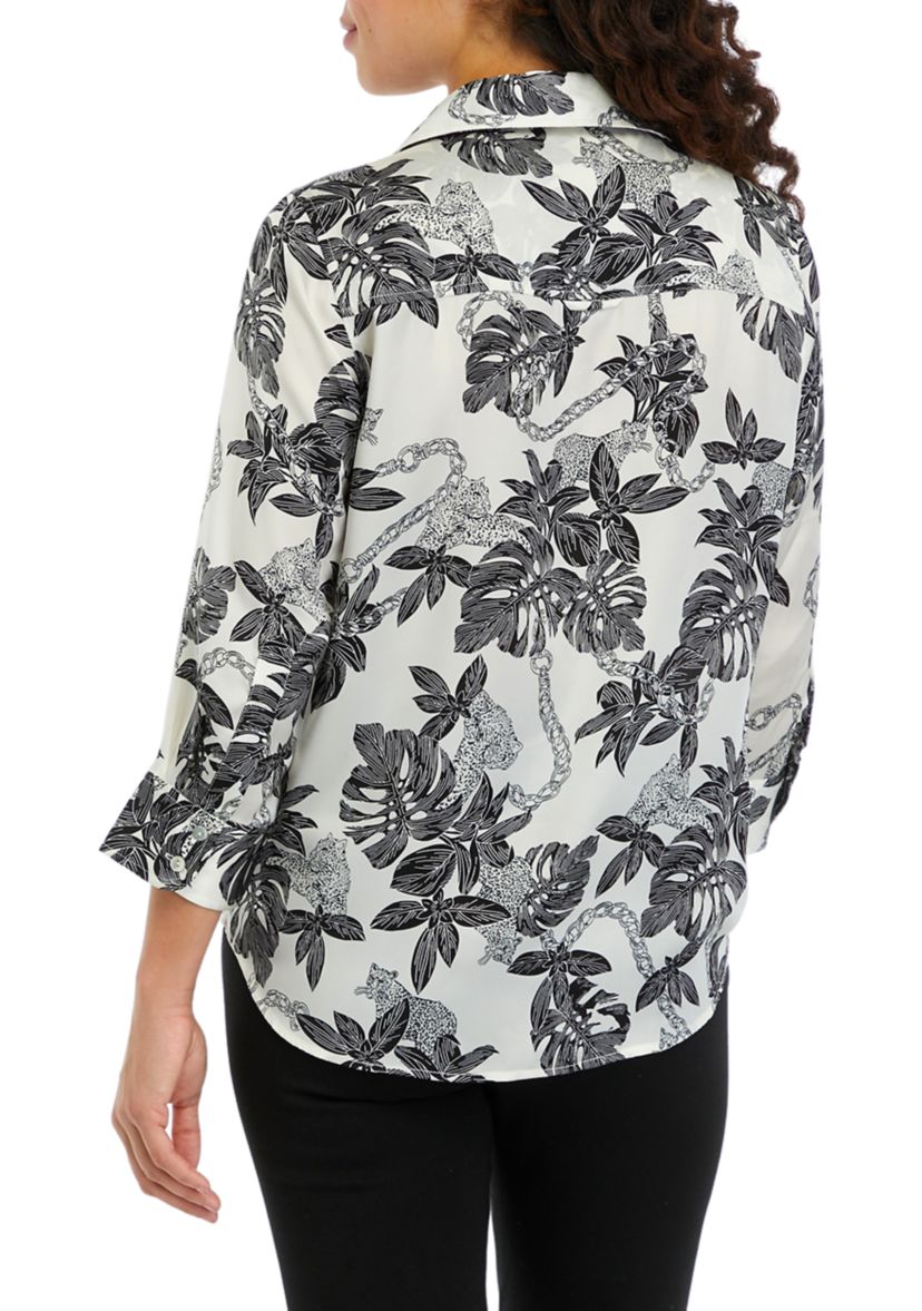 	  Petite Long Sleeve Collared Button Down Shirt 