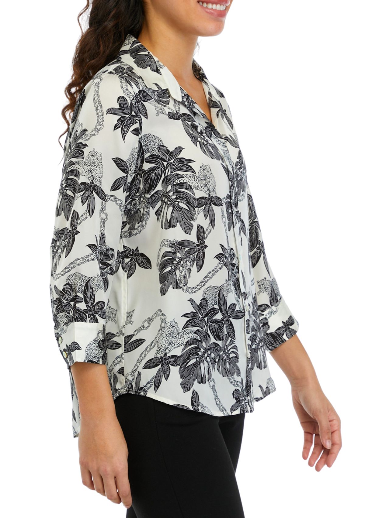 	  Petite Long Sleeve Collared Button Down Shirt 