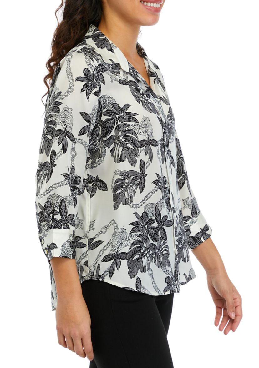 	  Petite Long Sleeve Collared Button Down Shirt 