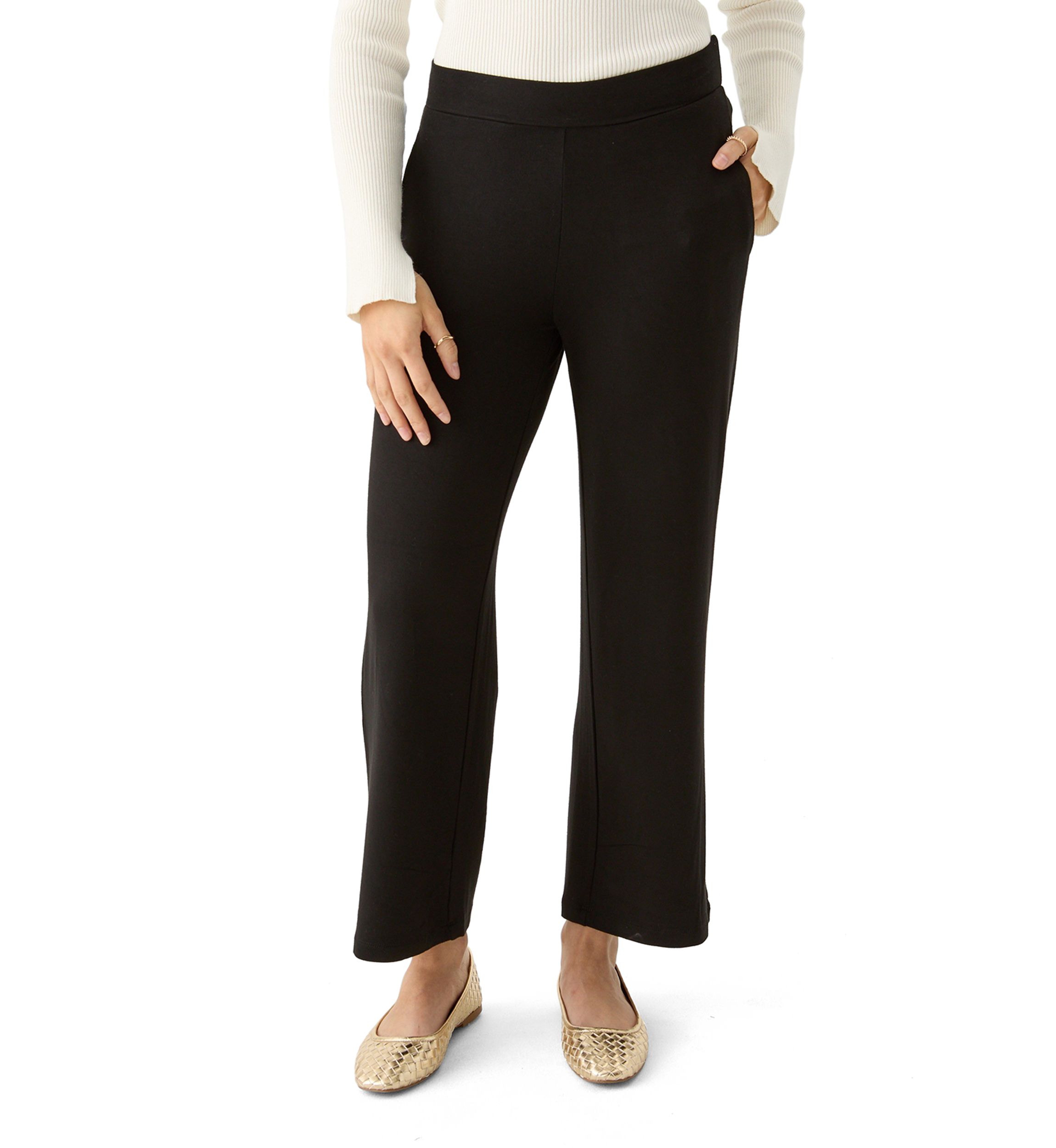 Petite Pull On Straight Leg Pants with Shirred Back