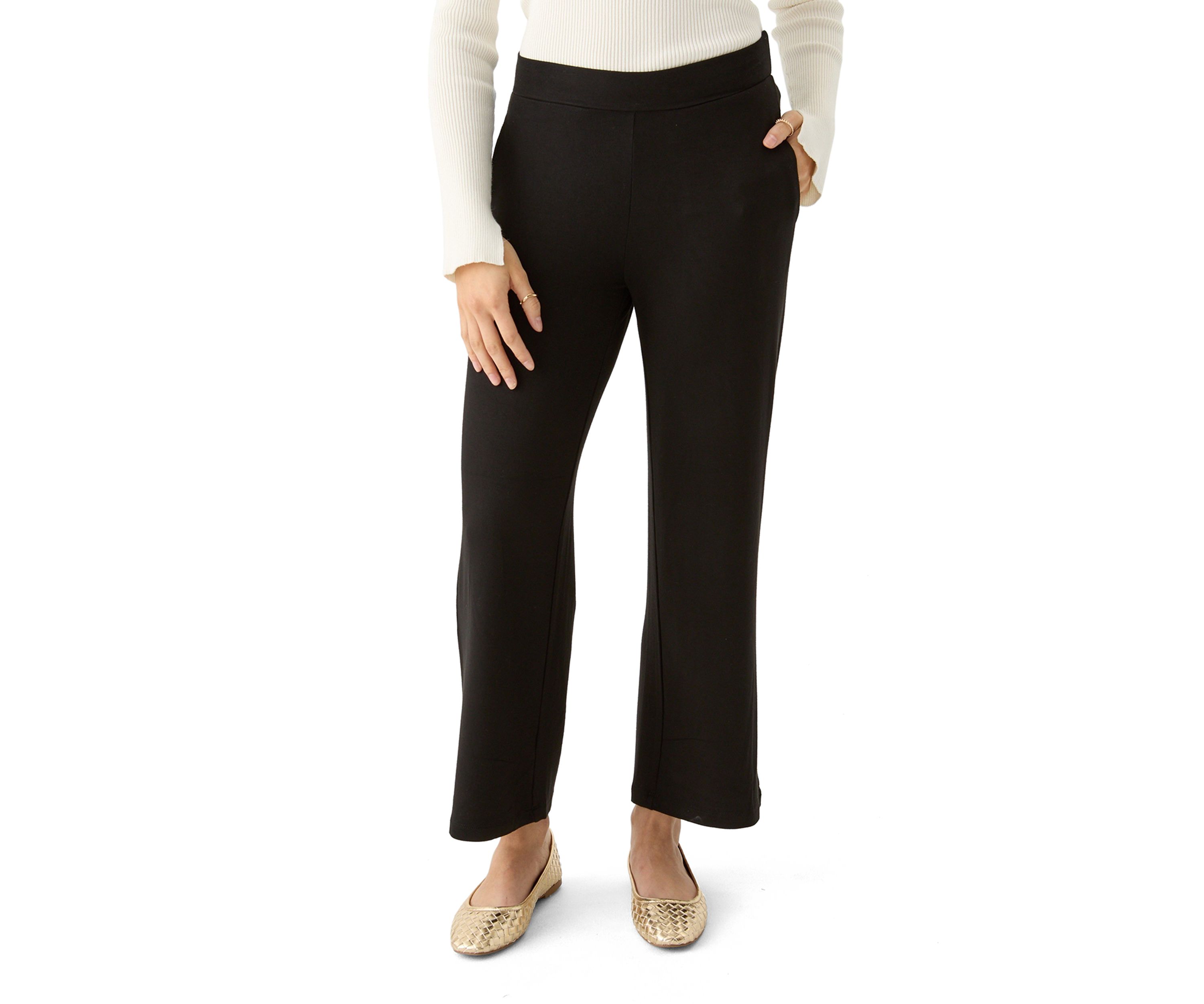 Petite Pull On Straight Leg Pants with Shirred Back