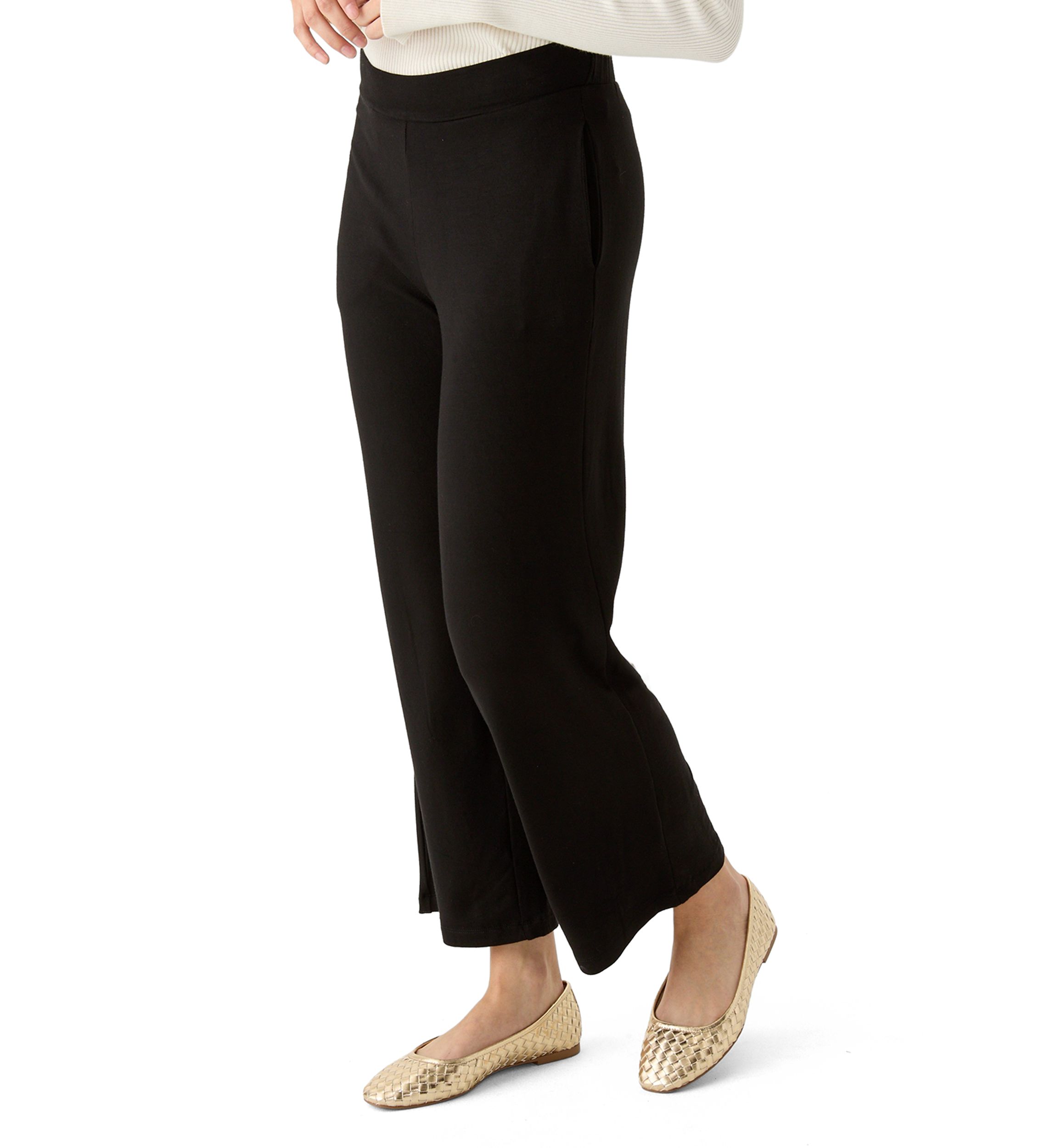 Petite Pull On Straight Leg Pants with Shirred Back