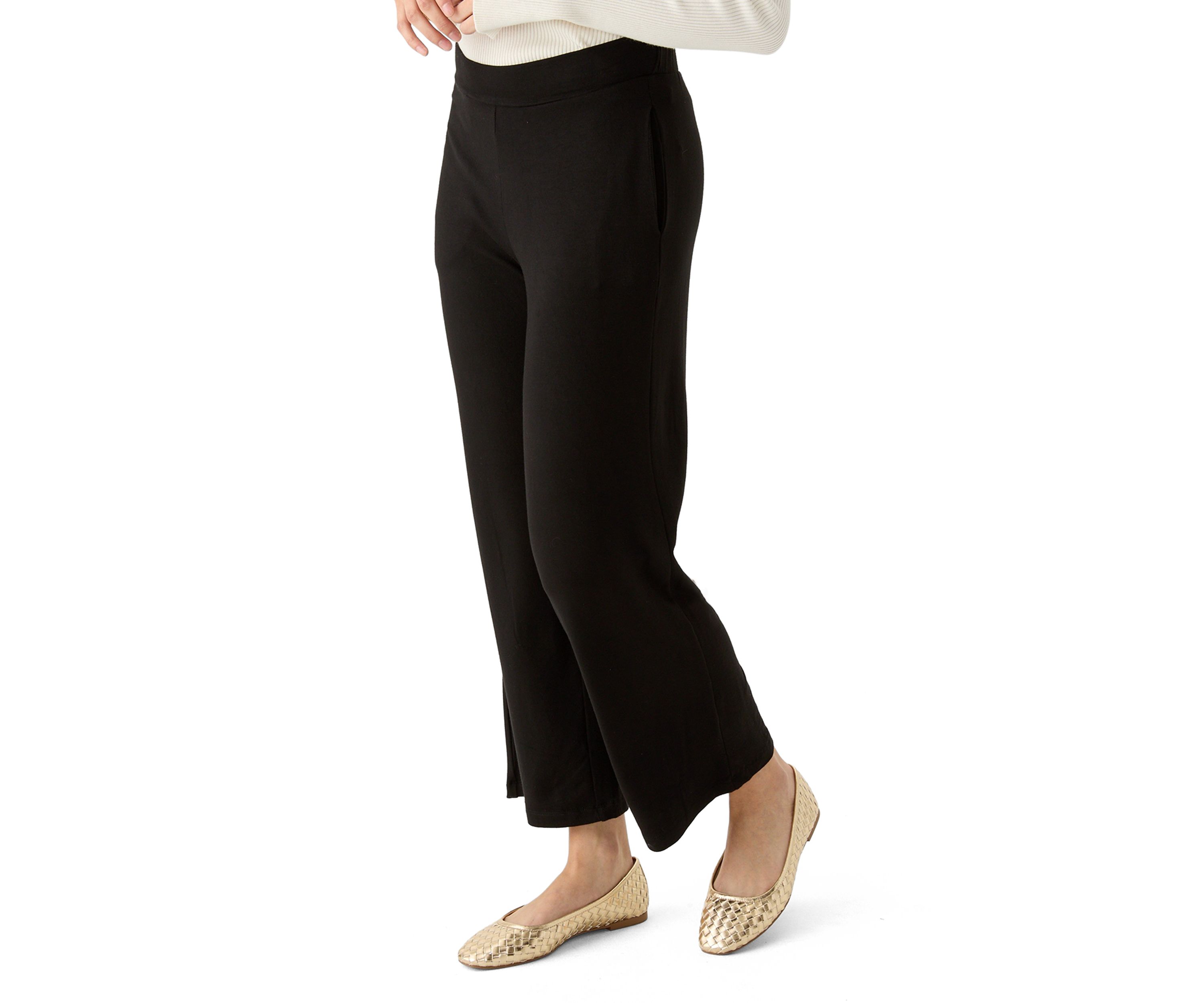 Petite Pull On Straight Leg Pants with Shirred Back