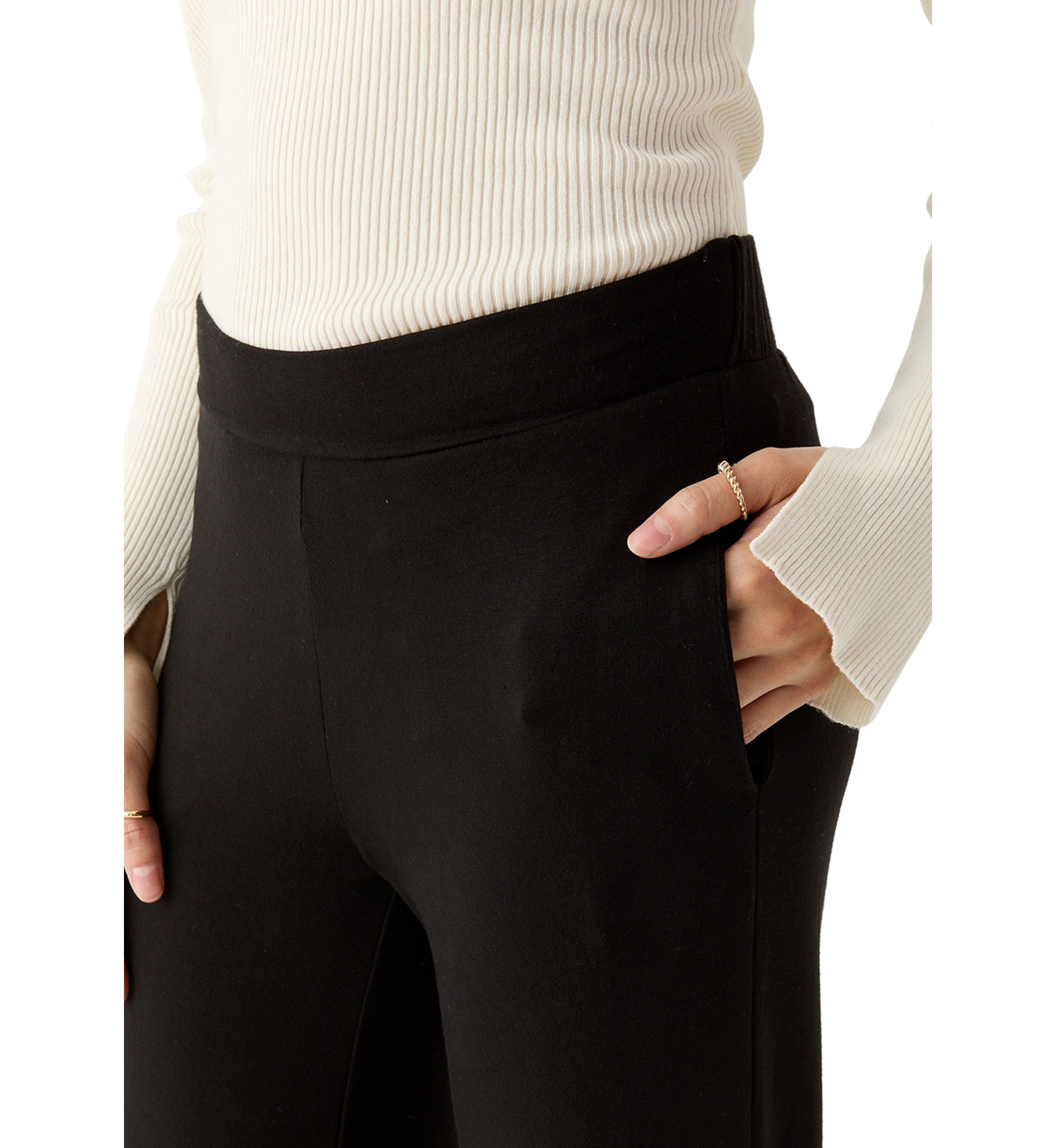 Petite Pull On Straight Leg Pants with Shirred Back