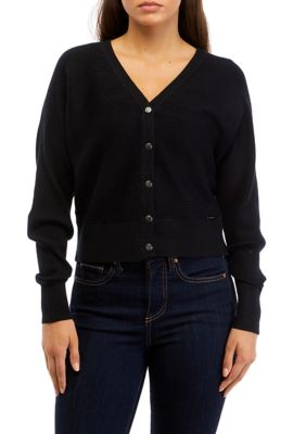 T TAHARI Women's Petite V-Neck Sweater Knit Cardigan, Black, PP