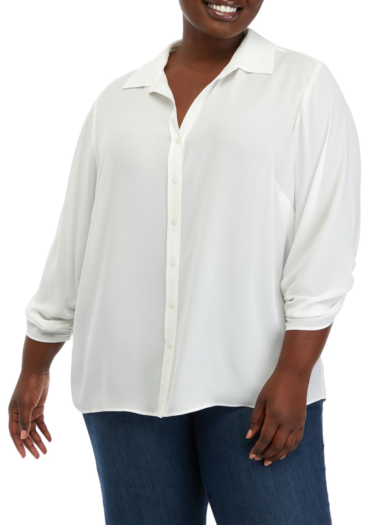 T TAHARI Plus Size 3/4 Sleeve Button Down Blouse | Belk