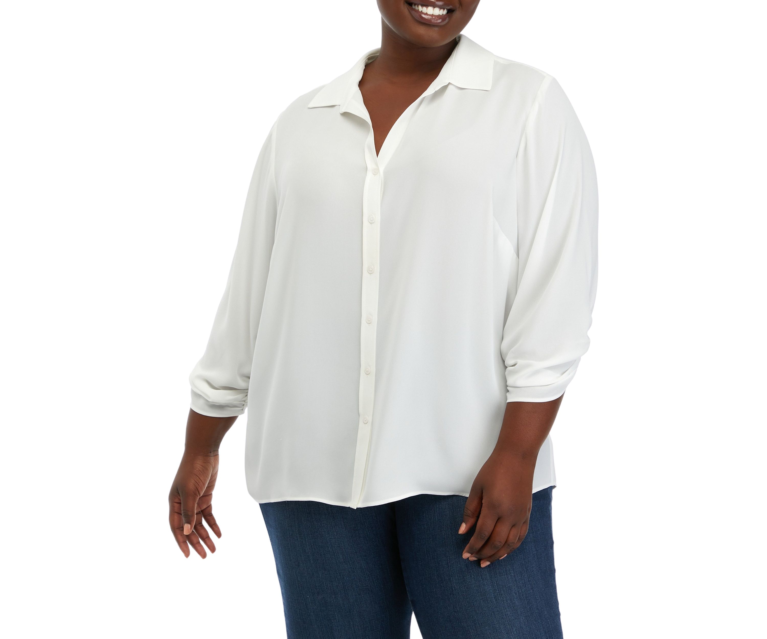Plus Size 3/4 Sleeve Button Down Blouse