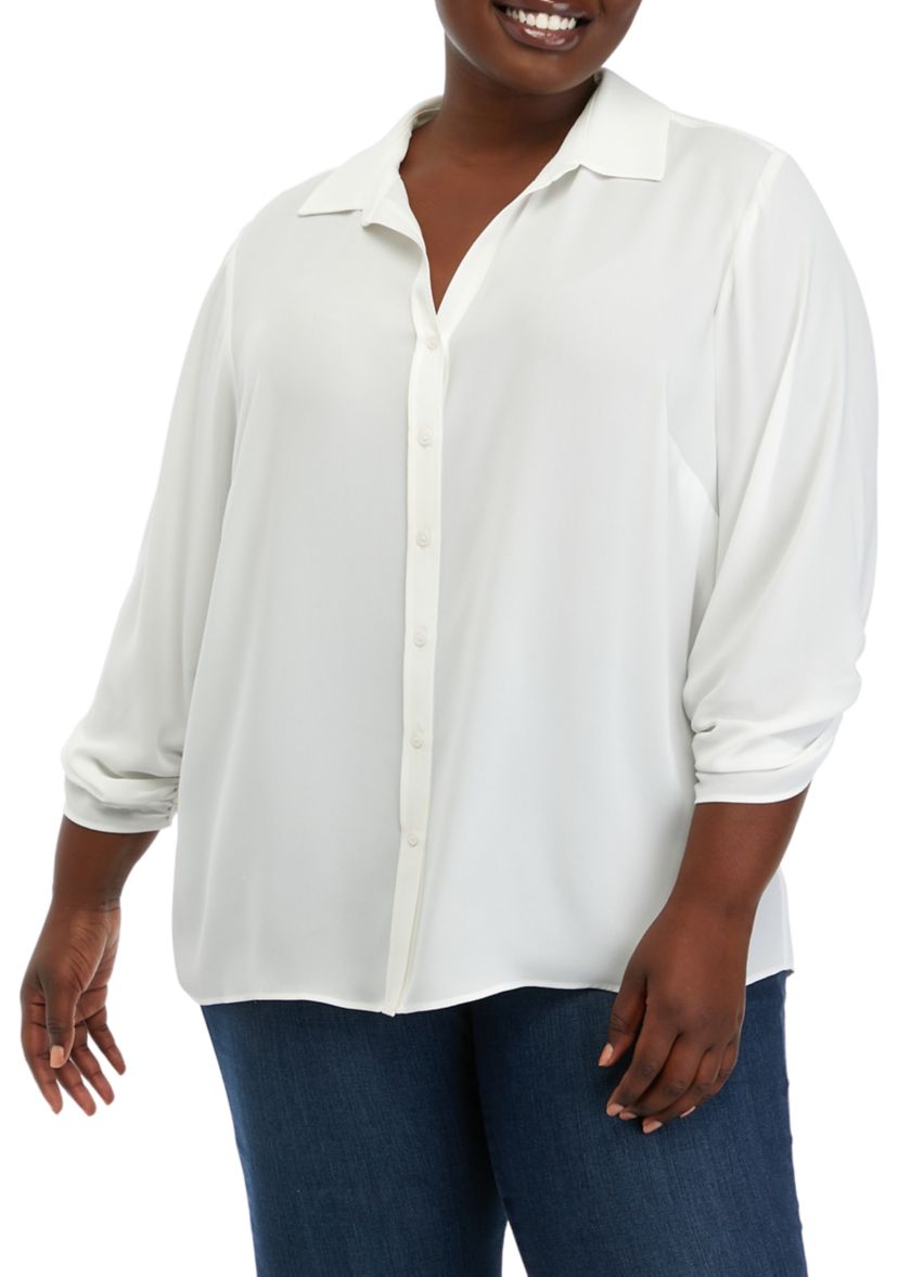 Plus Size 3/4 Sleeve Button Down Blouse
