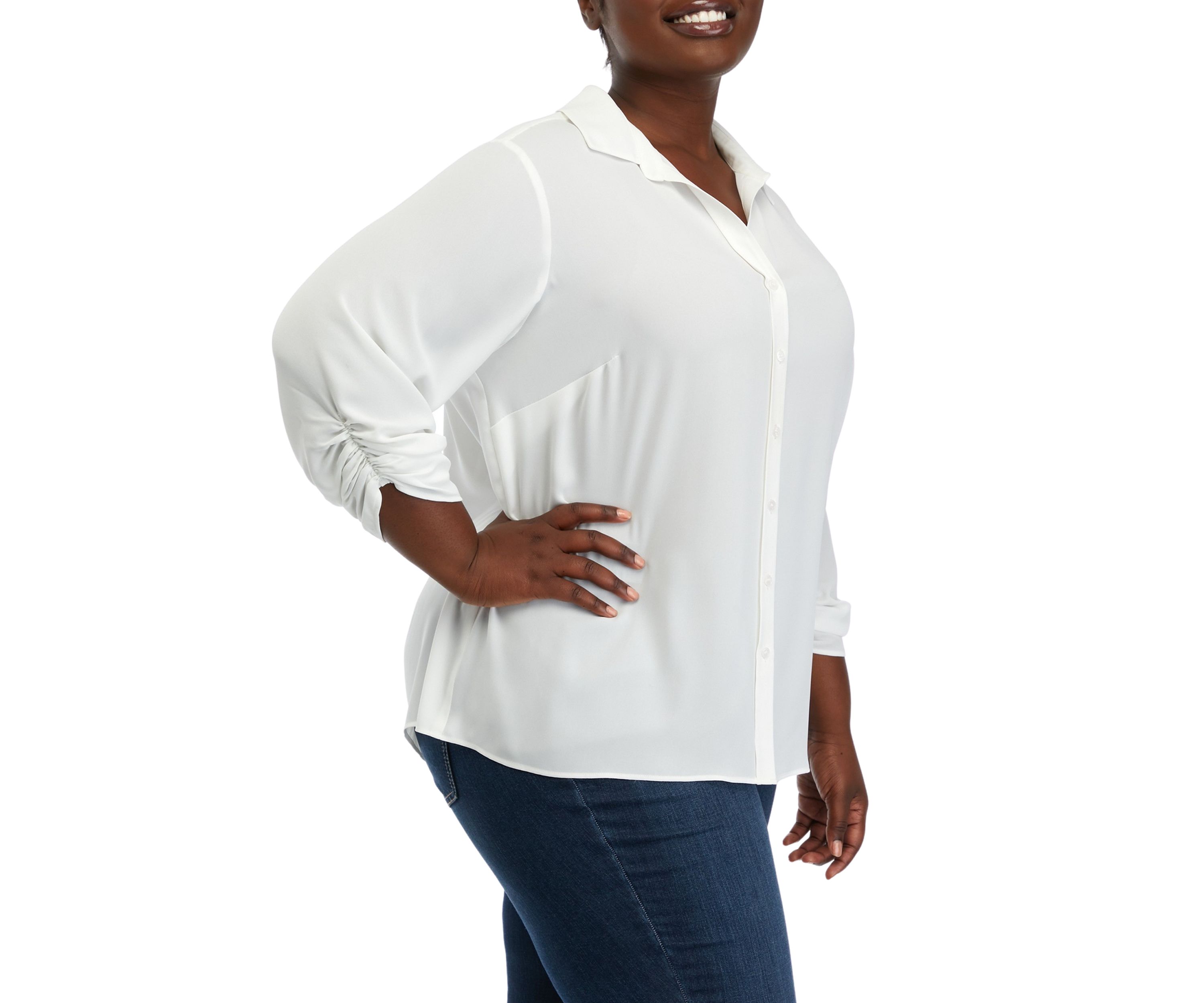 Plus Size 3/4 Sleeve Button Down Blouse