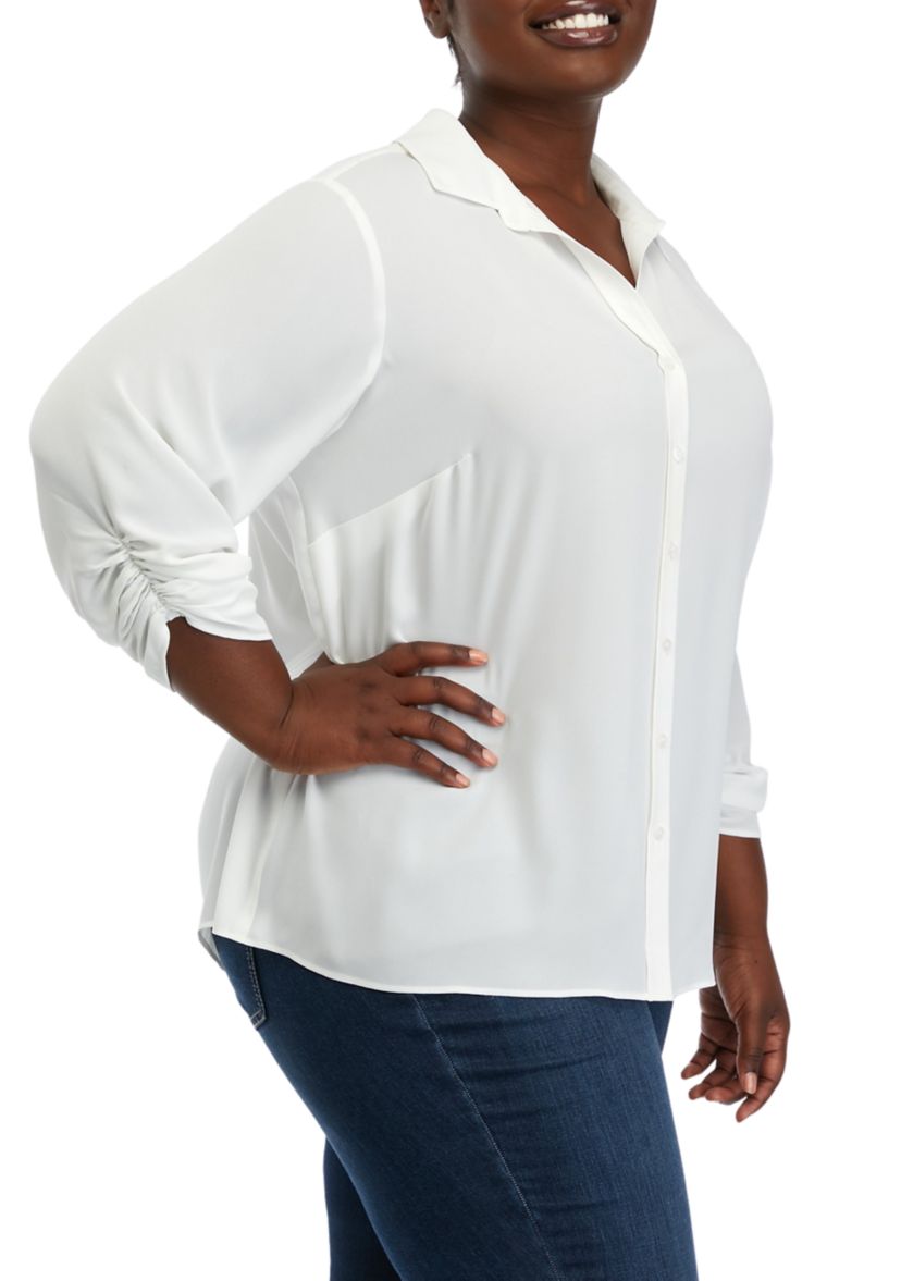 Plus Size 3/4 Sleeve Button Down Blouse