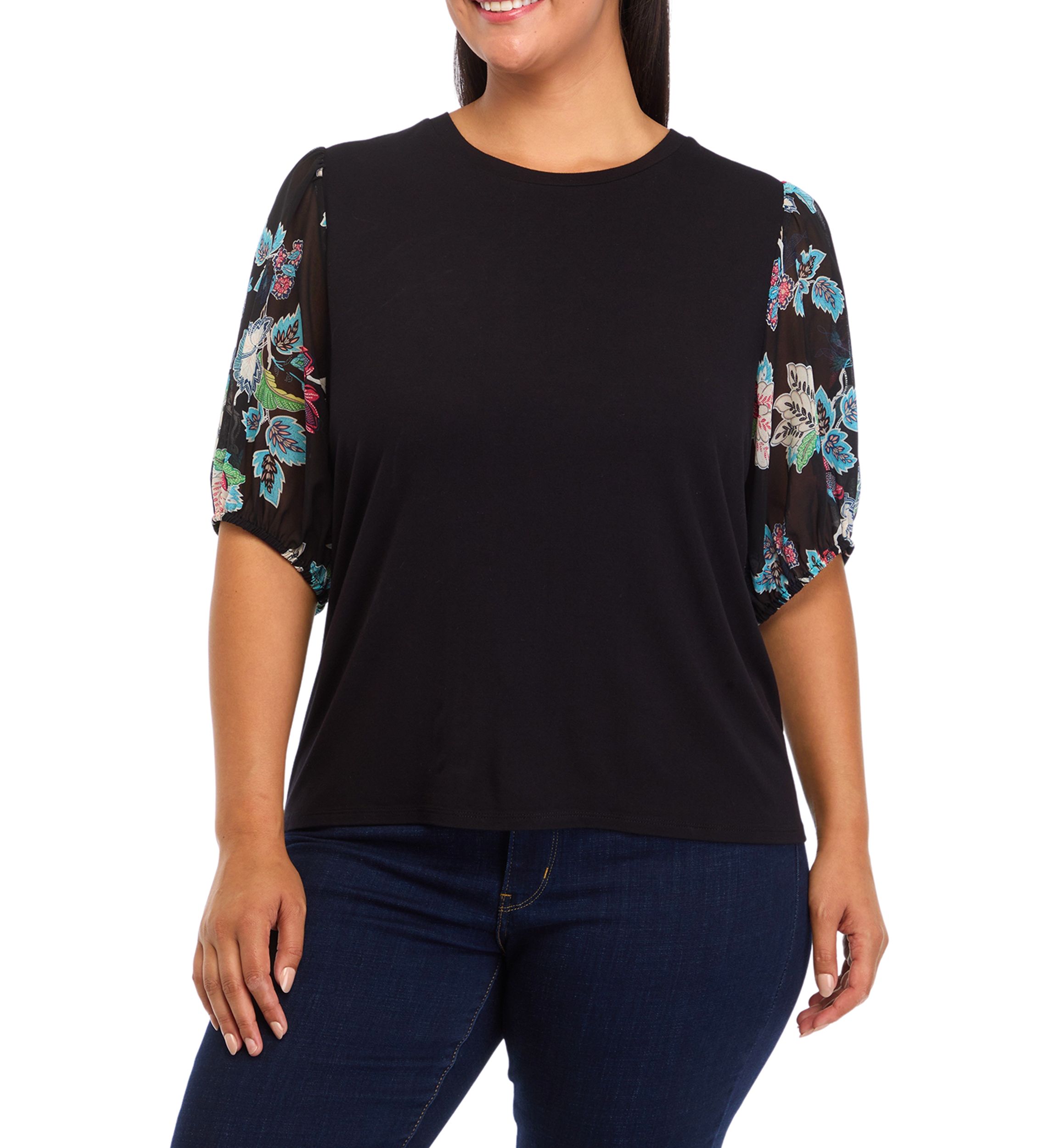 Plus Size Elbow Blouson Sleeve Top 