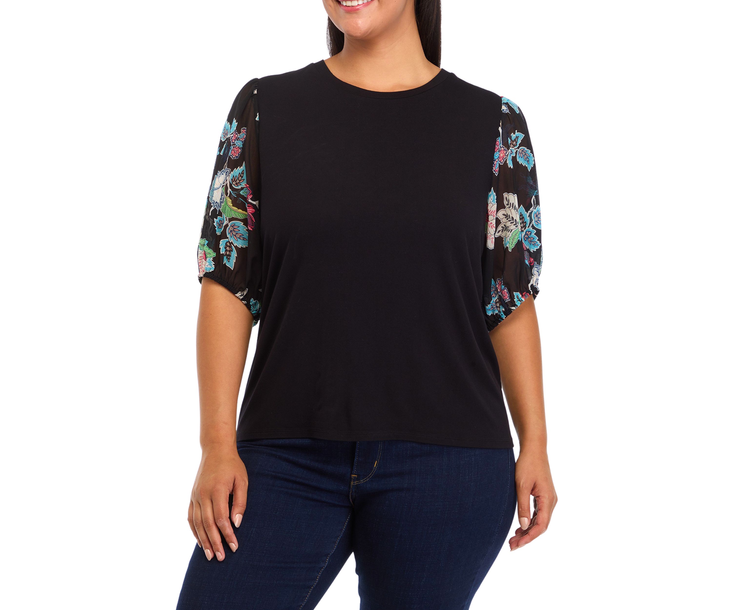 Plus Size Elbow Blouson Sleeve Top 