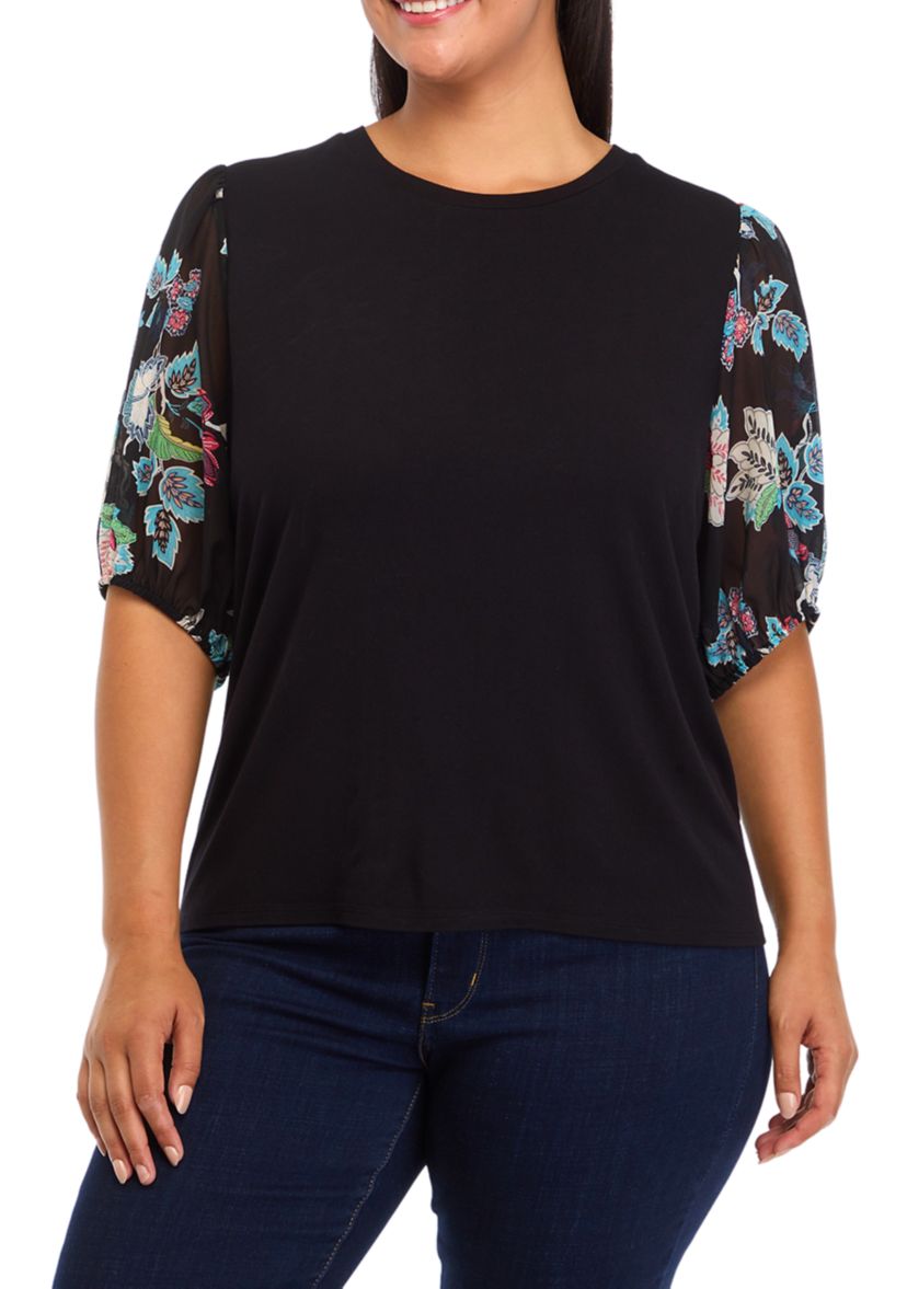 Plus Size Elbow Blouson Sleeve Top 