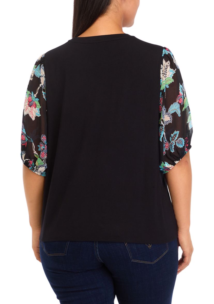 Plus Size Elbow Blouson Sleeve Top 