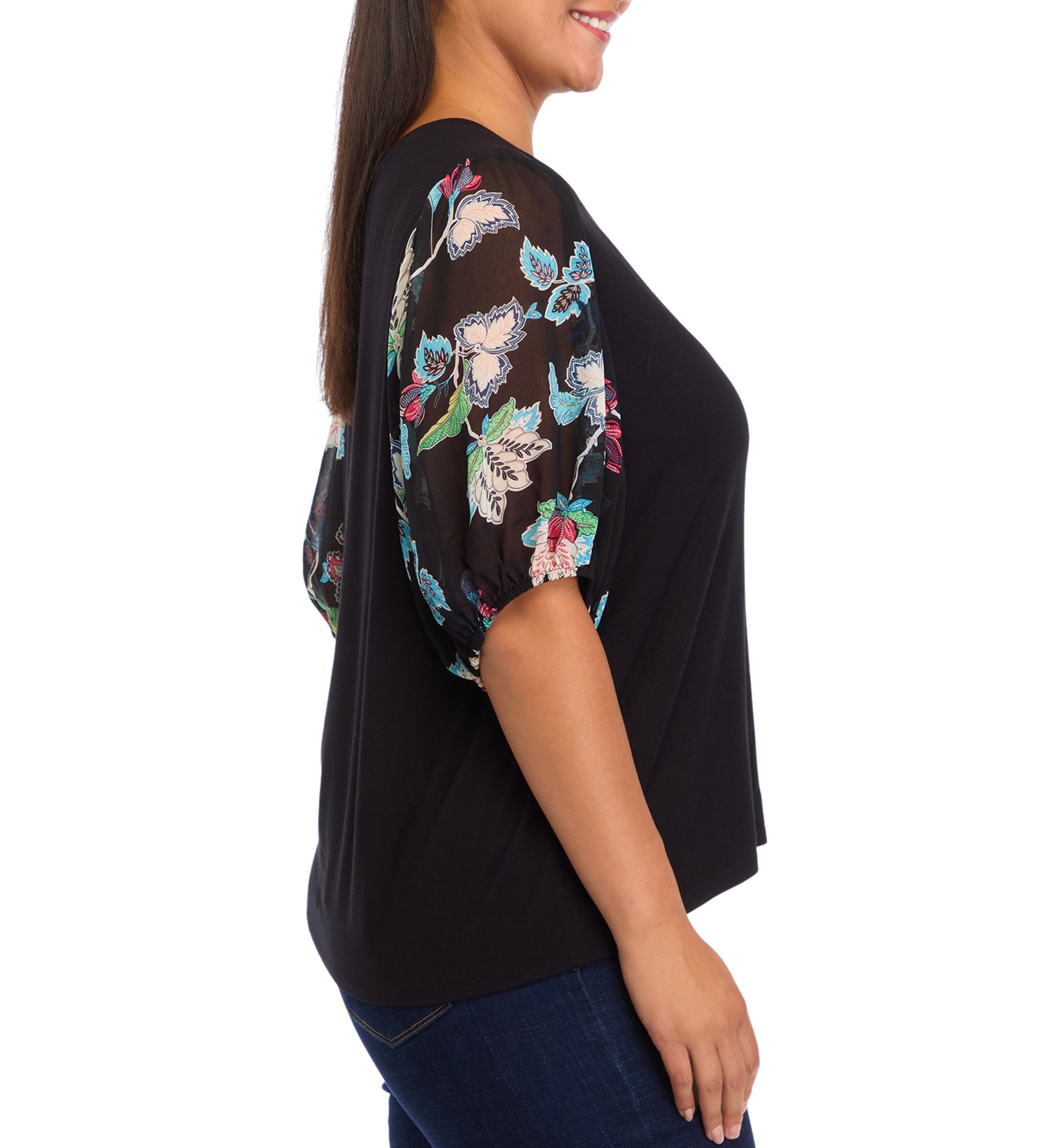 Plus Size Elbow Blouson Sleeve Top 