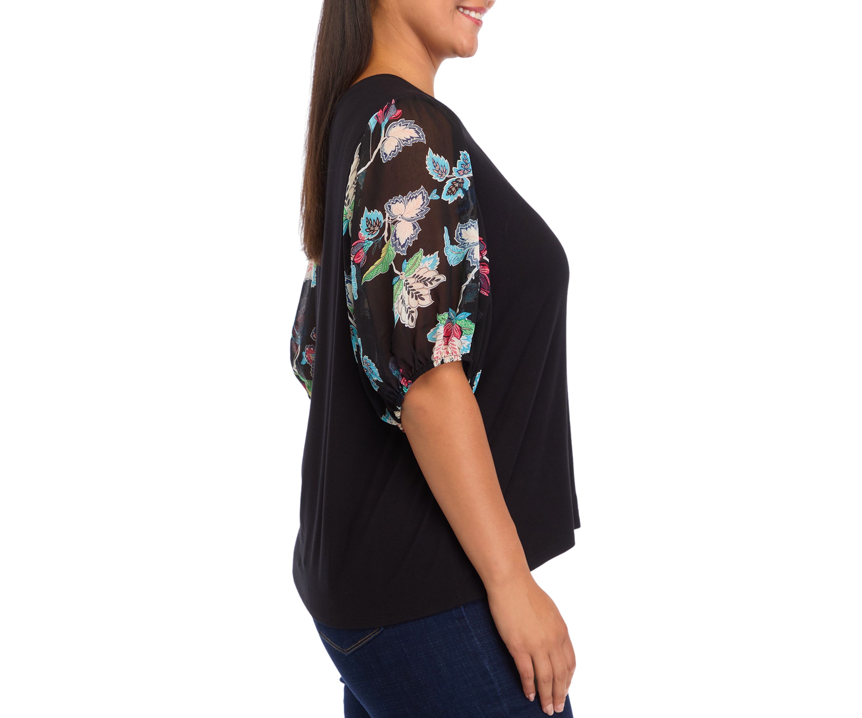 Plus Size Elbow Blouson Sleeve Top 