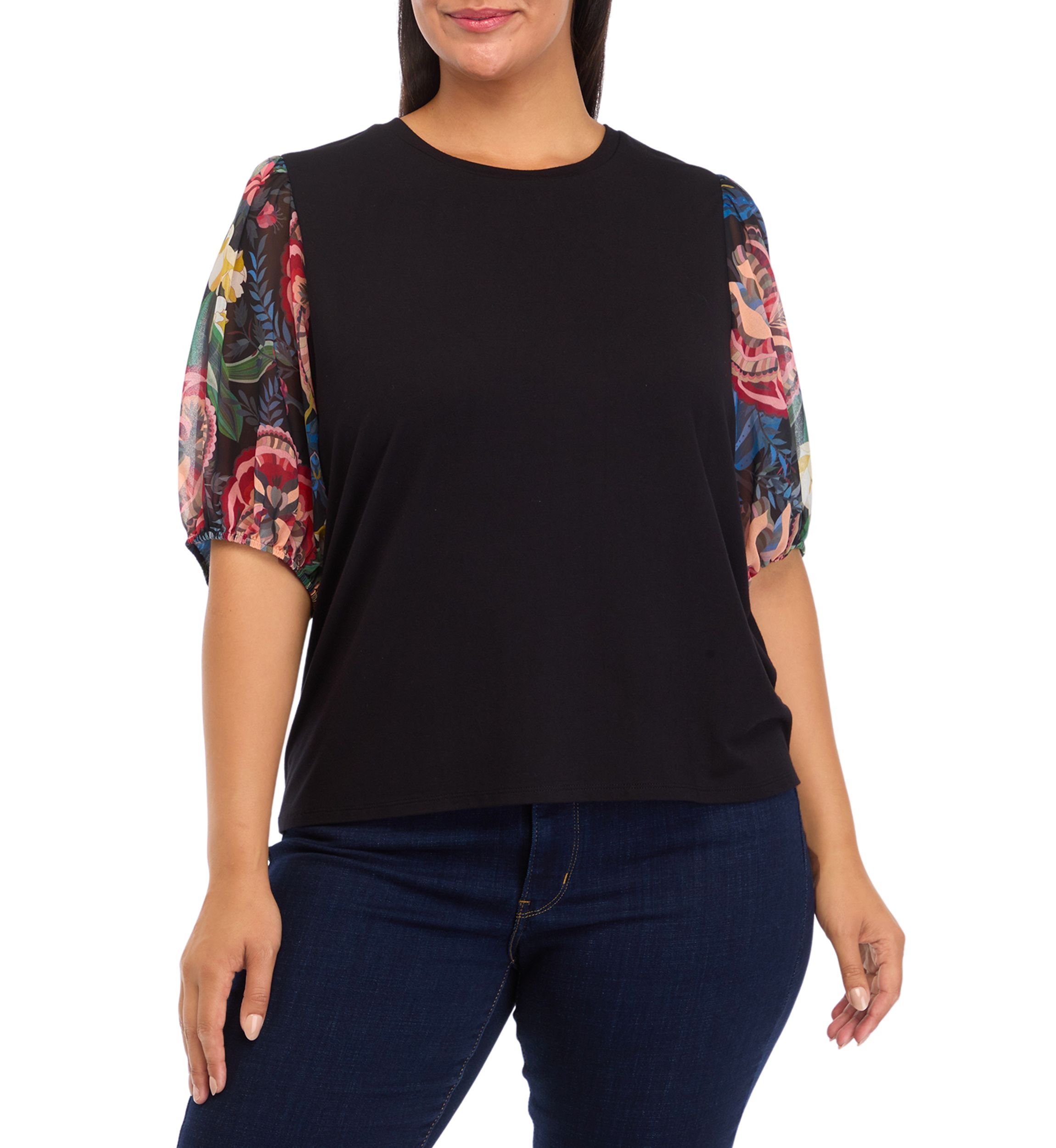 	  Plus Size Elbow Blouson Sleeve Top 