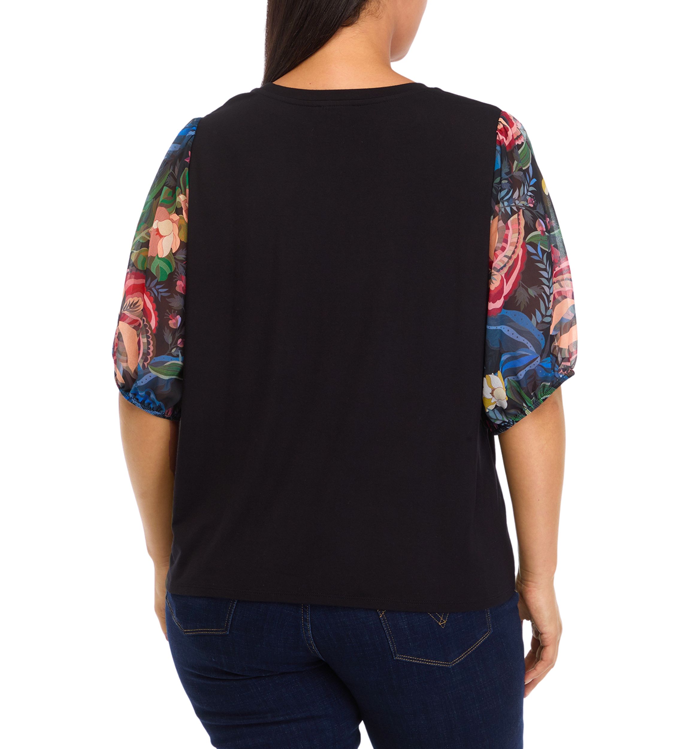 	  Plus Size Elbow Blouson Sleeve Top 