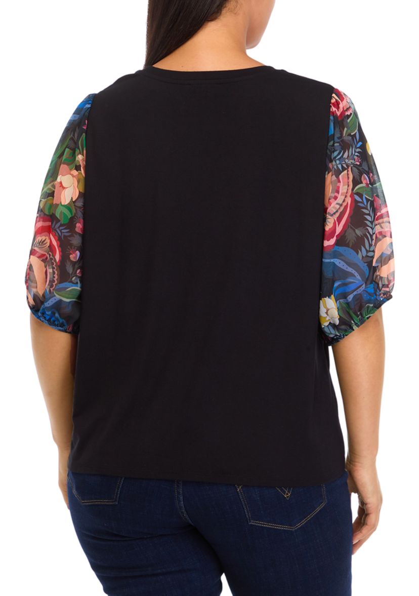 	  Plus Size Elbow Blouson Sleeve Top 