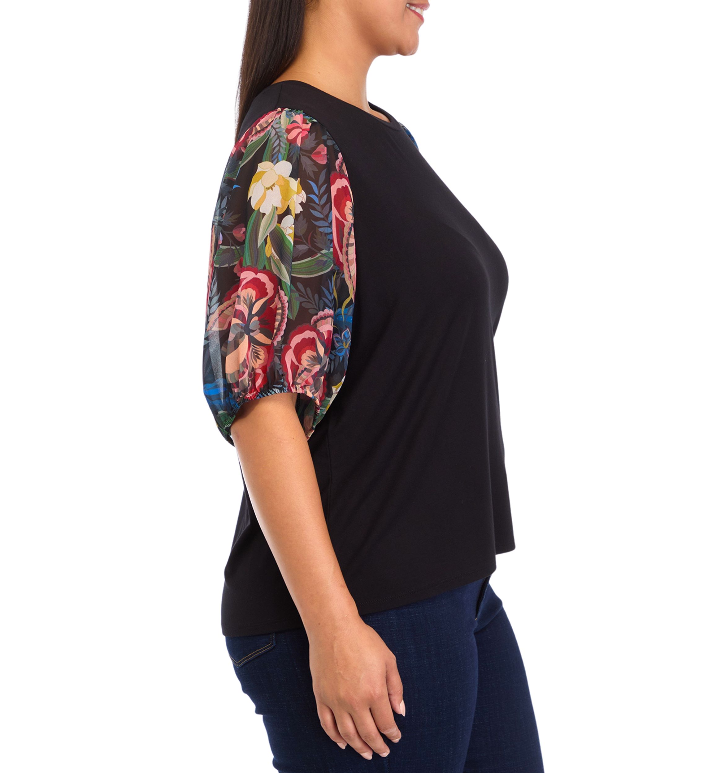 	  Plus Size Elbow Blouson Sleeve Top 