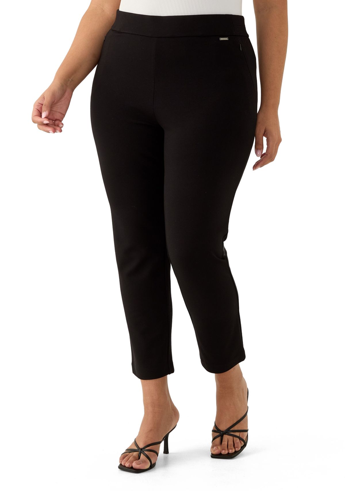 Plus Size Pull On Ponte Pants with Front Slant Seam