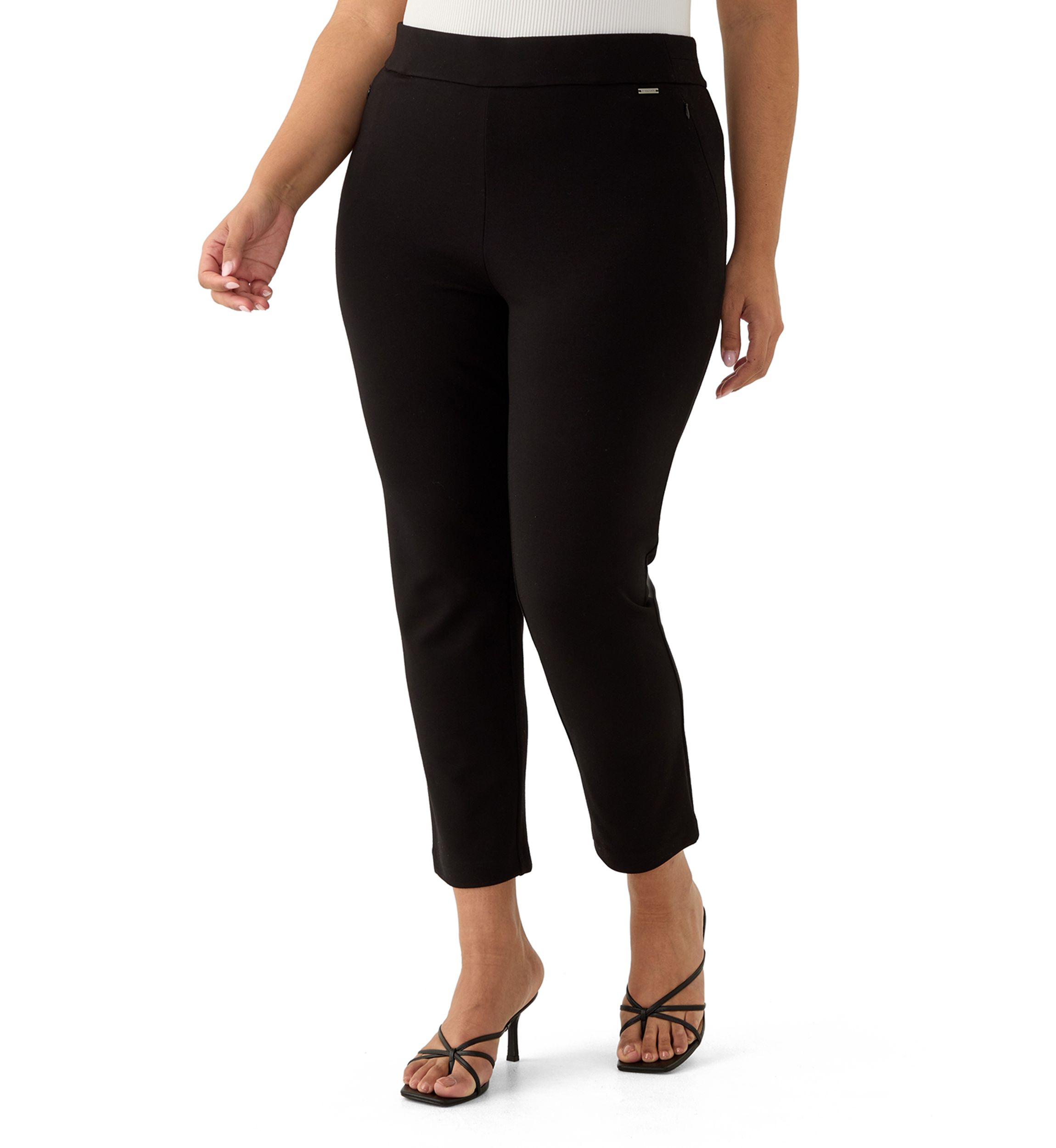 Plus Size Pull On Ponte Pants with Front Slant Seam