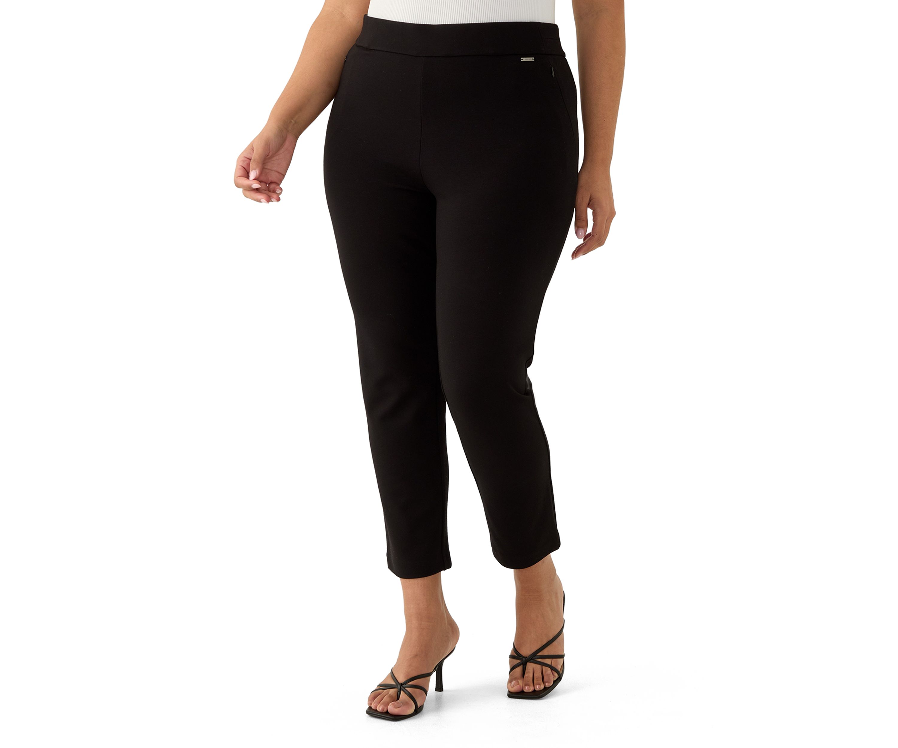Plus Size Pull On Ponte Pants with Front Slant Seam