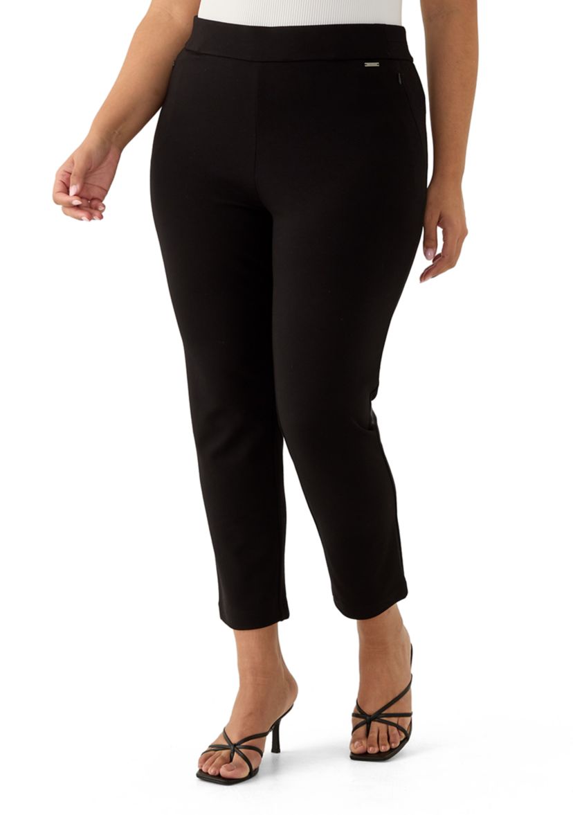 Plus Size Pull On Ponte Pants with Front Slant Seam