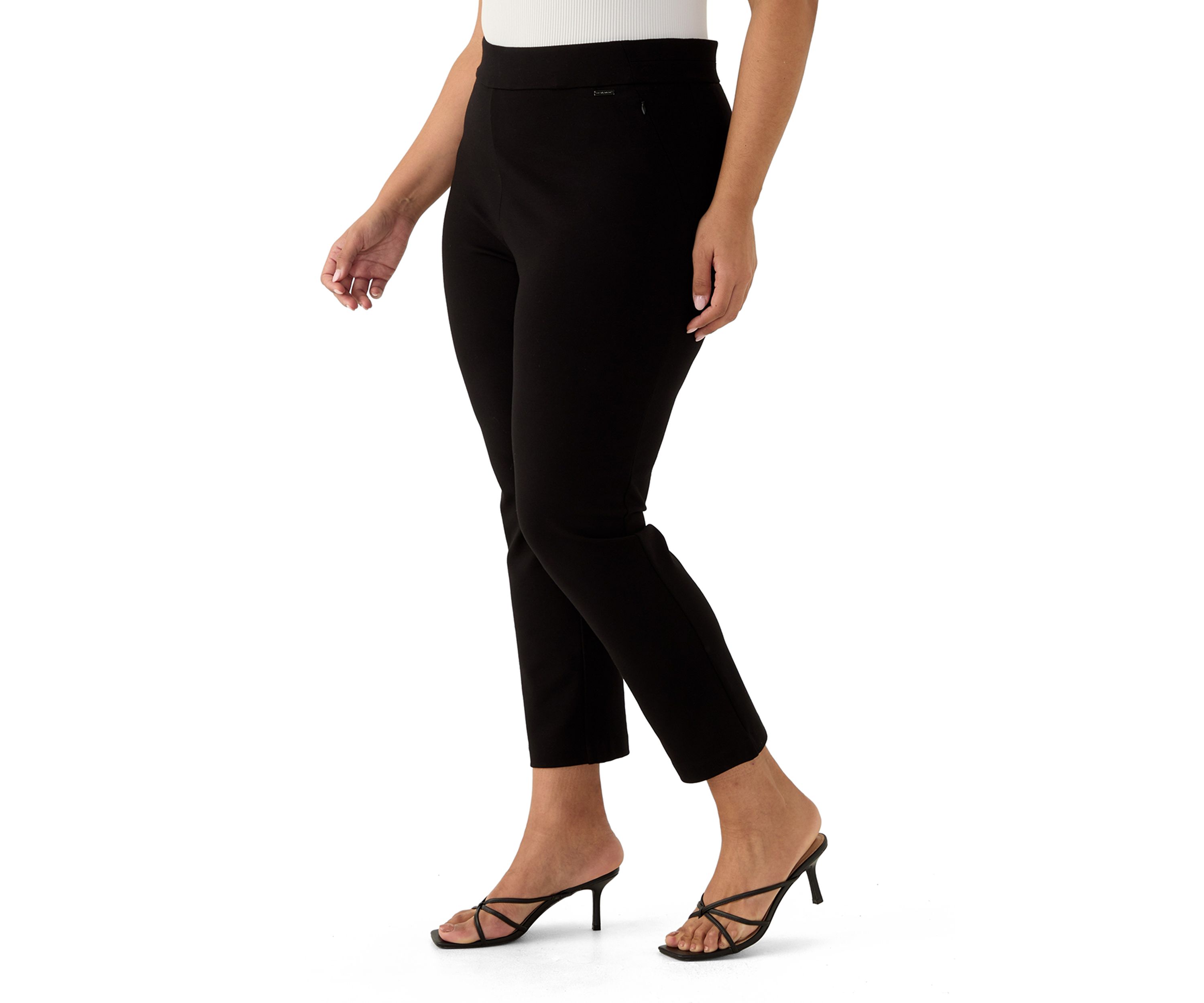 Plus Size Pull On Ponte Pants with Front Slant Seam