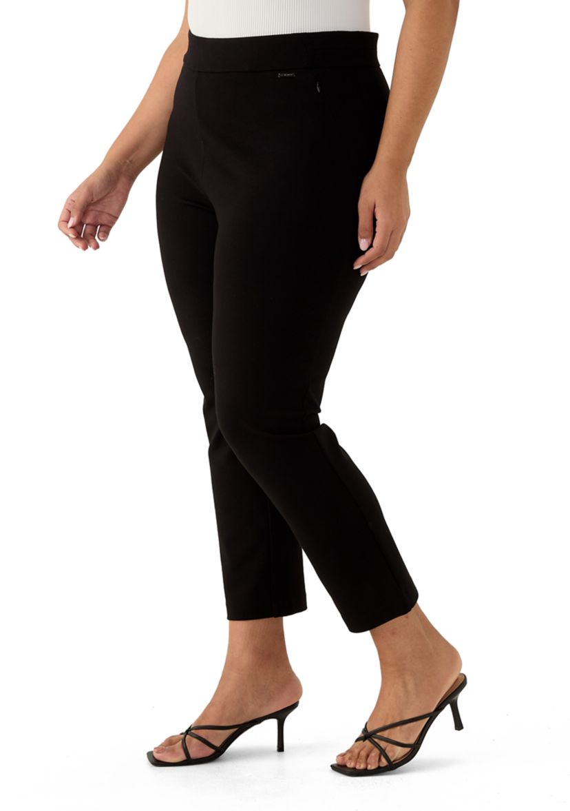Plus Size Pull On Ponte Pants with Front Slant Seam