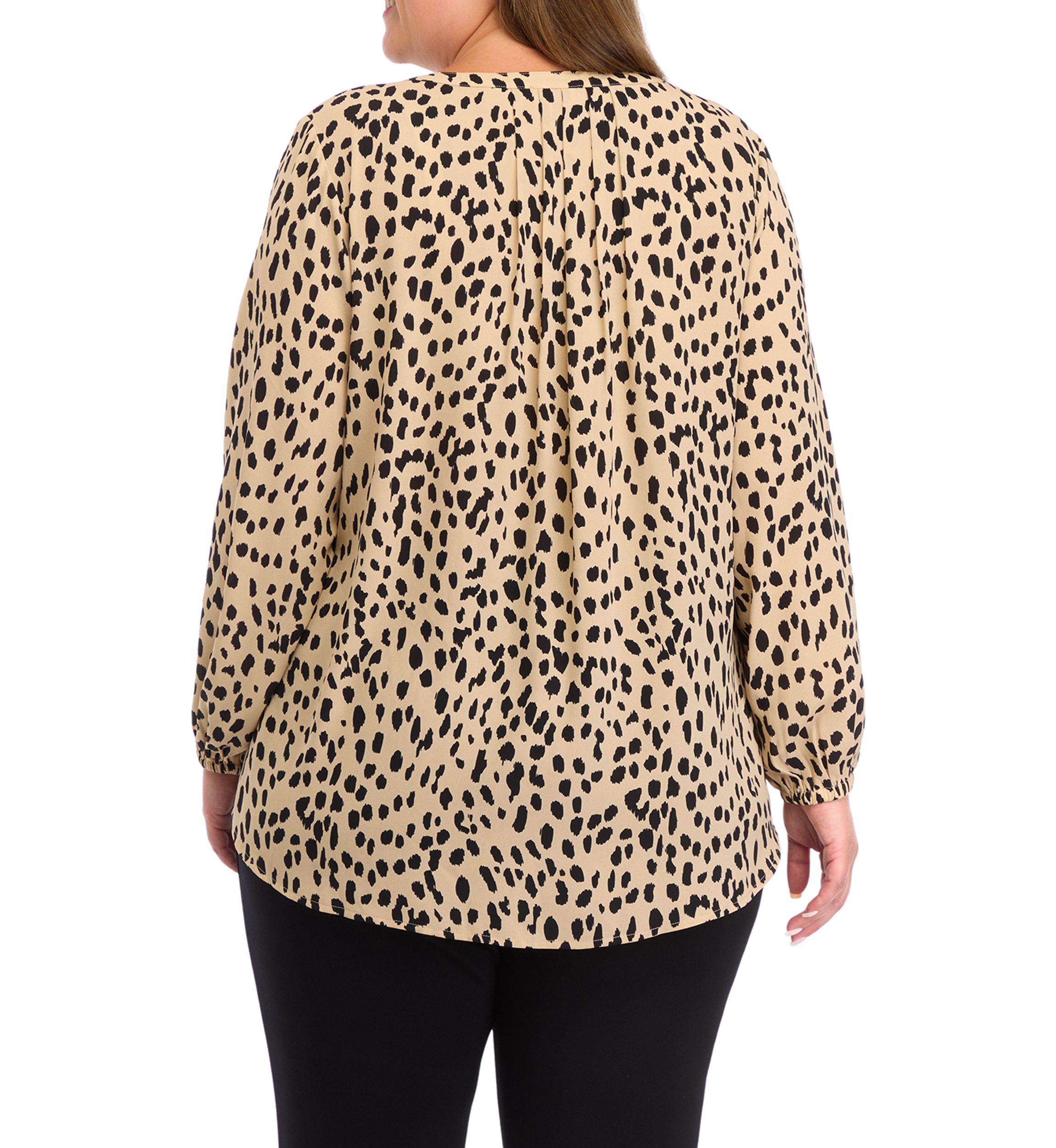 Plus Size Long Sleeve Split Neck Woven Top 