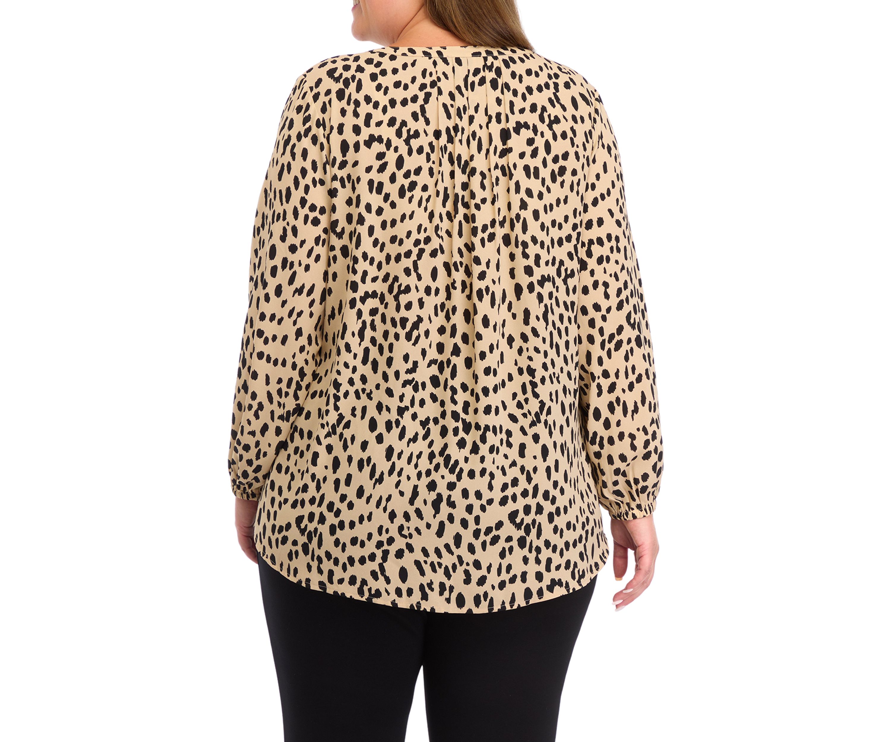 Plus Size Long Sleeve Split Neck Woven Top 