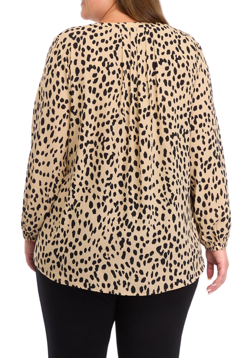 Plus Size Long Sleeve Split Neck Woven Top 