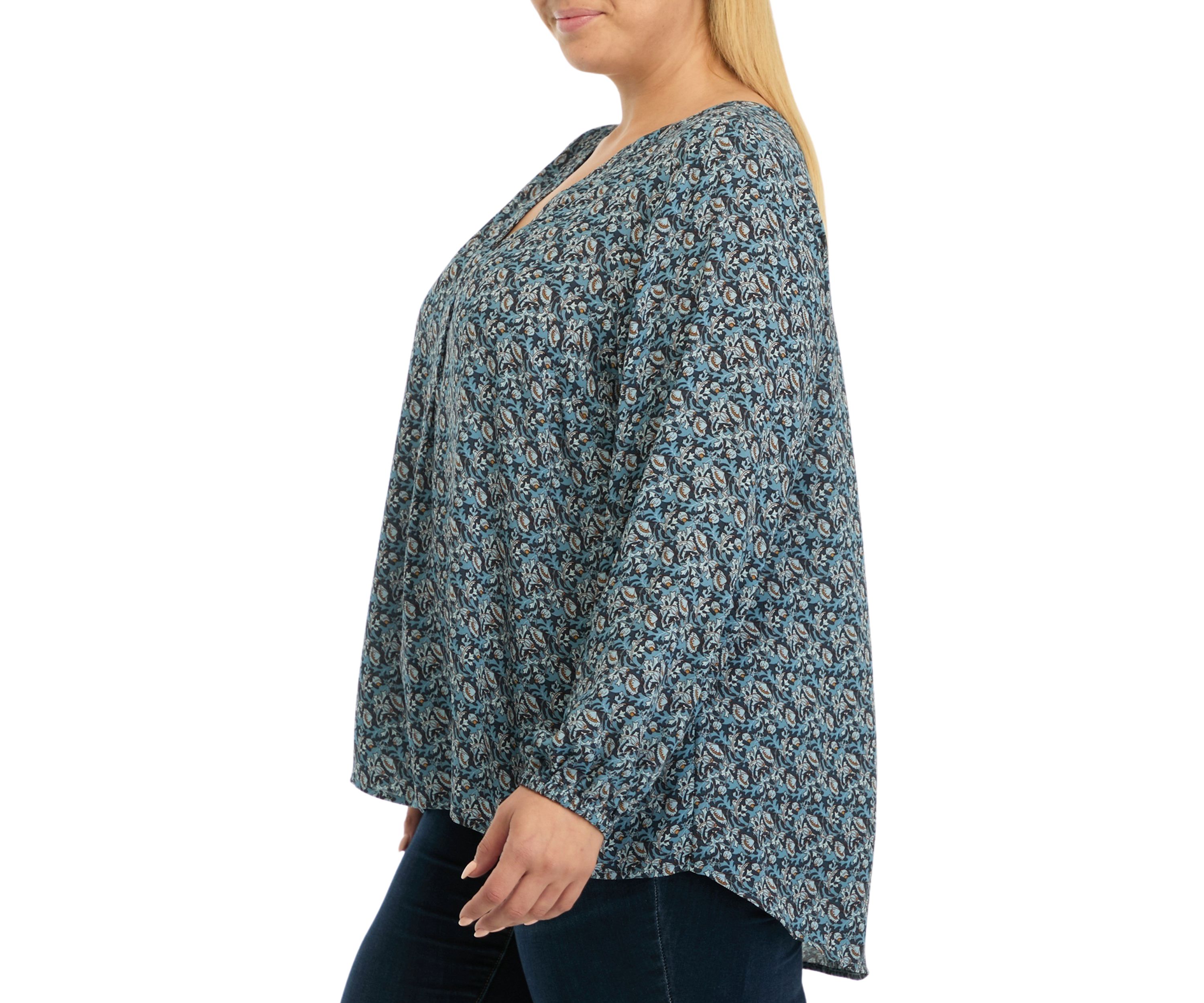 Plus Size Long Sleeve Split Neck Woven Shirt