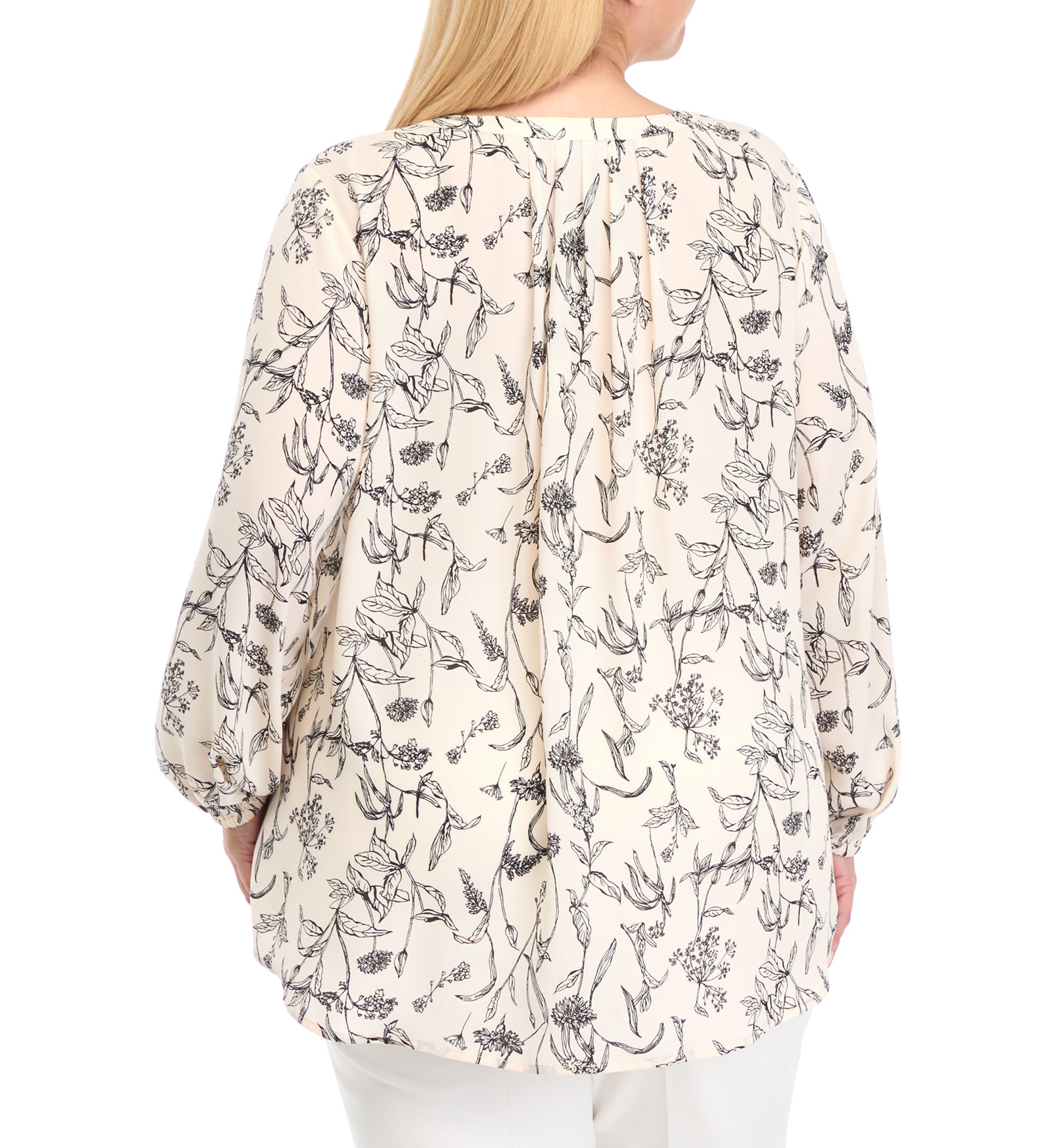 Plus Size Long Sleeve Split Neck Woven Shirt