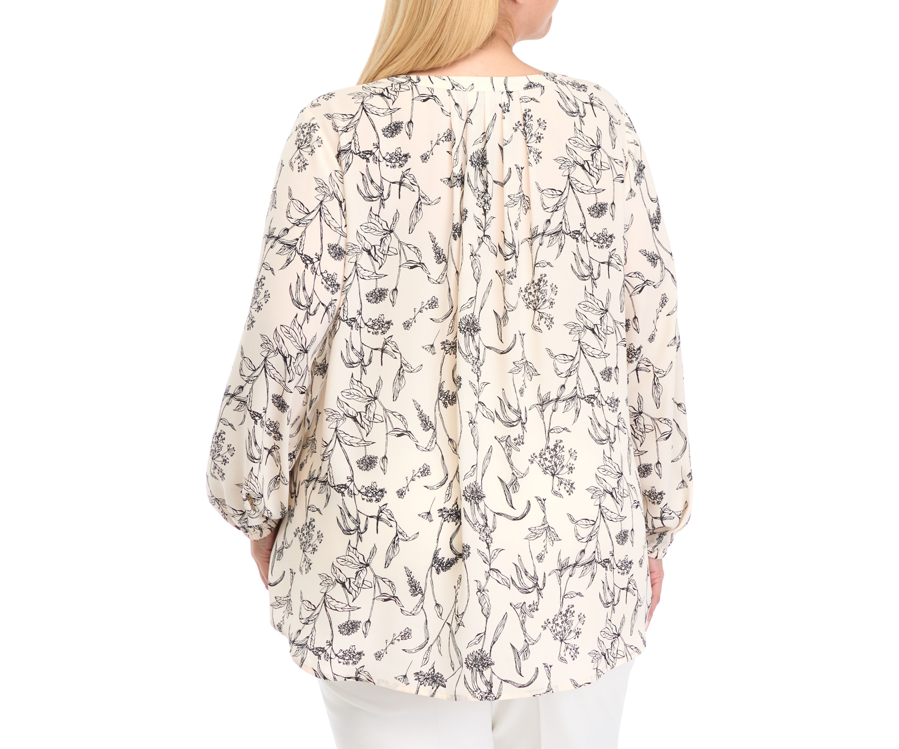 Plus Size Long Sleeve Split Neck Woven Shirt