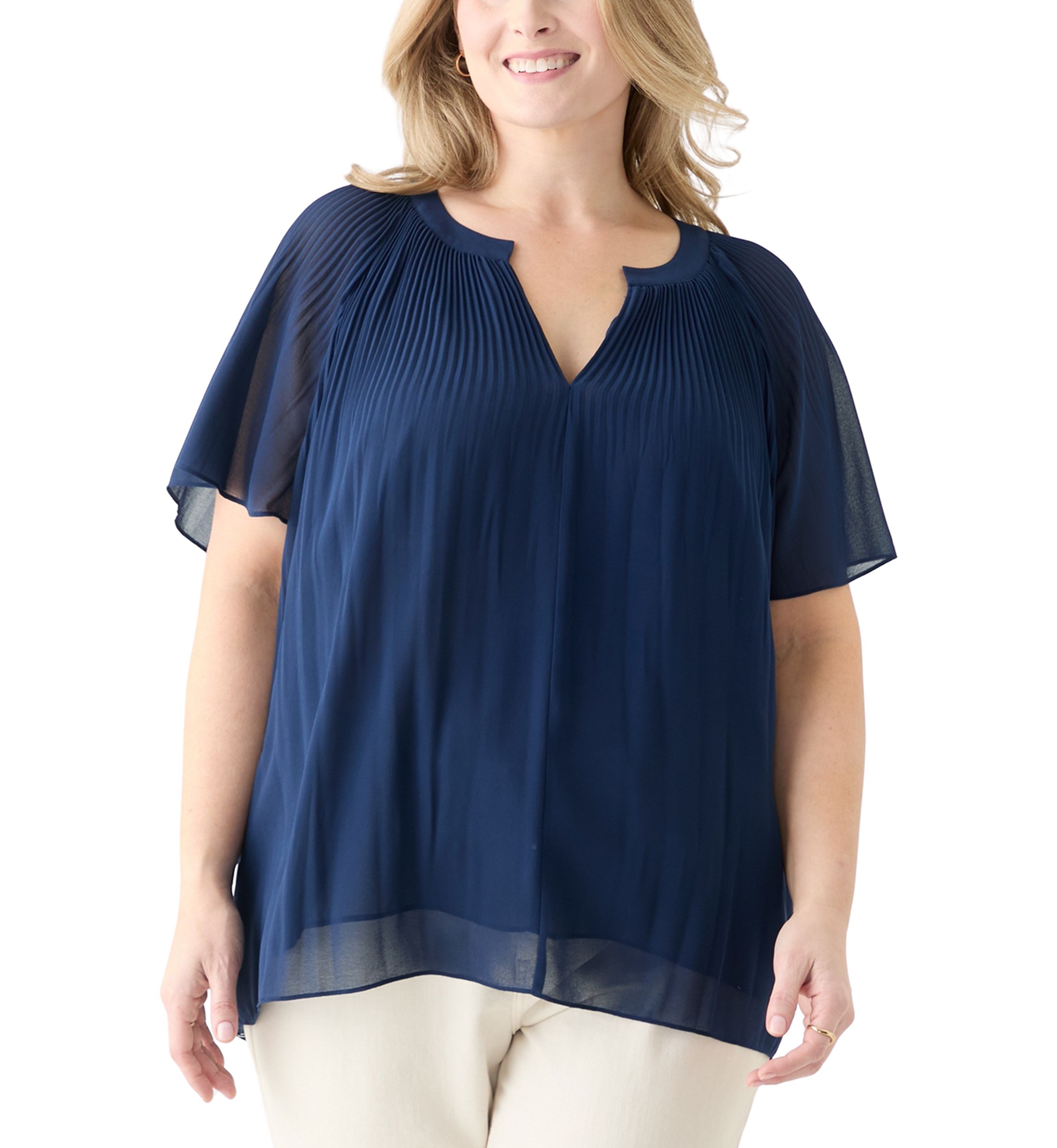Plus Size Pleated Woven Blouse