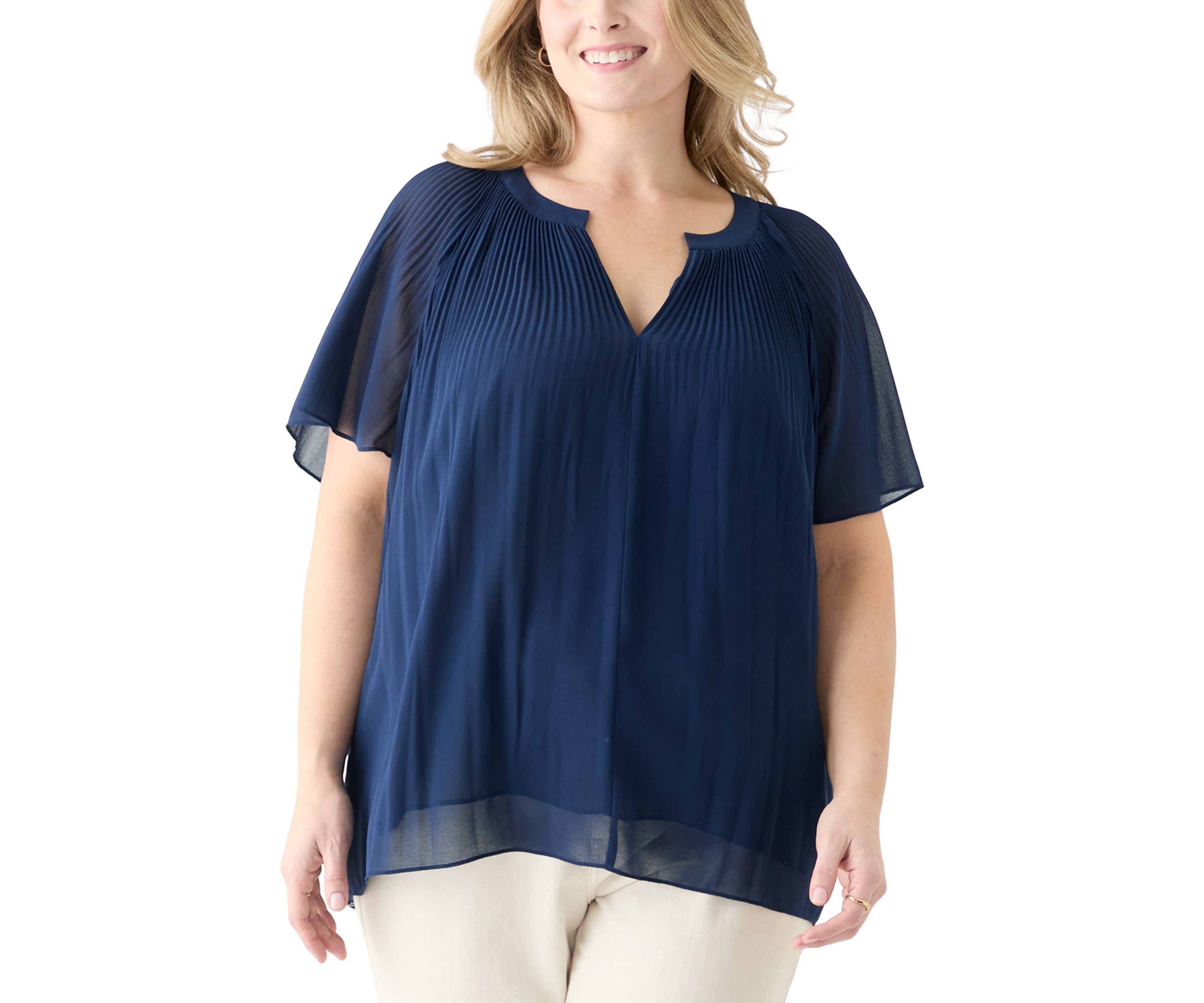 Plus Size Pleated Woven Blouse