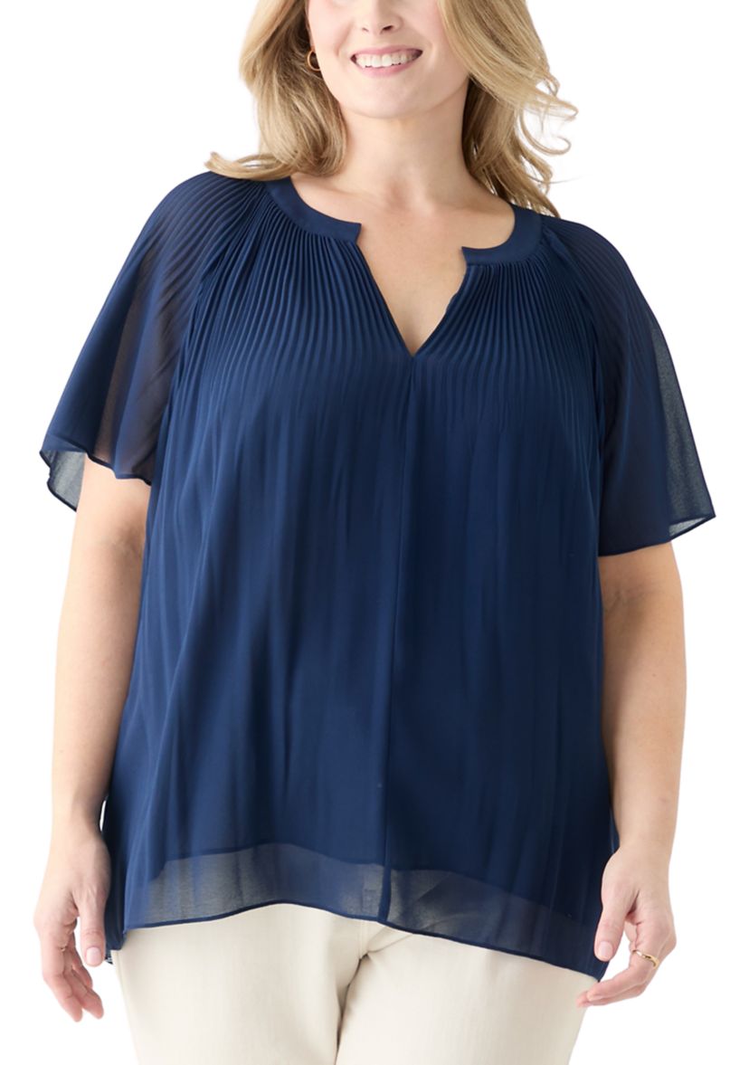 Plus Size Pleated Woven Blouse