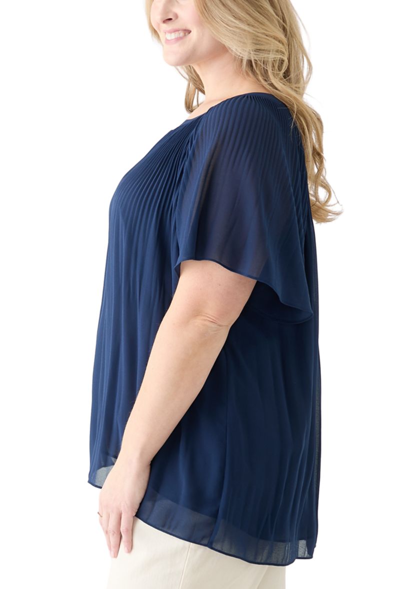Plus Size Pleated Woven Blouse