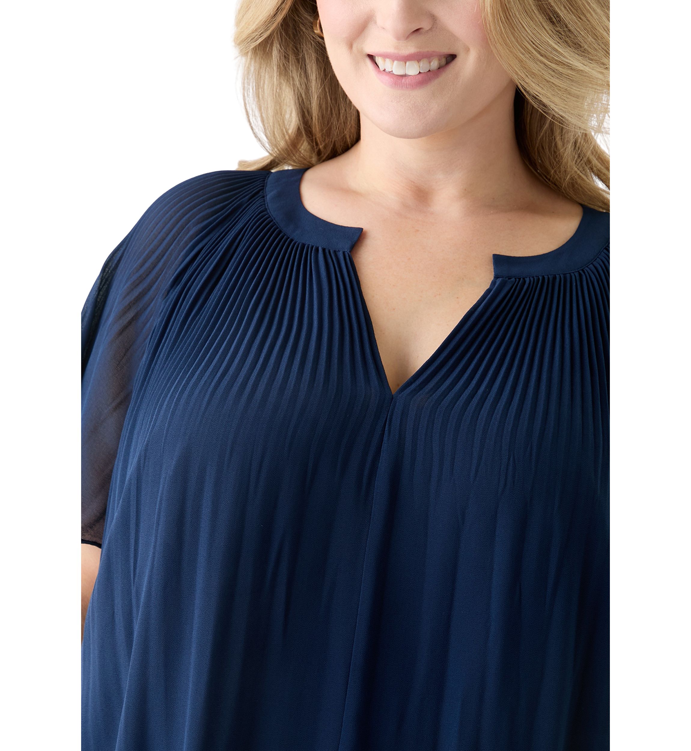Plus Size Pleated Woven Blouse