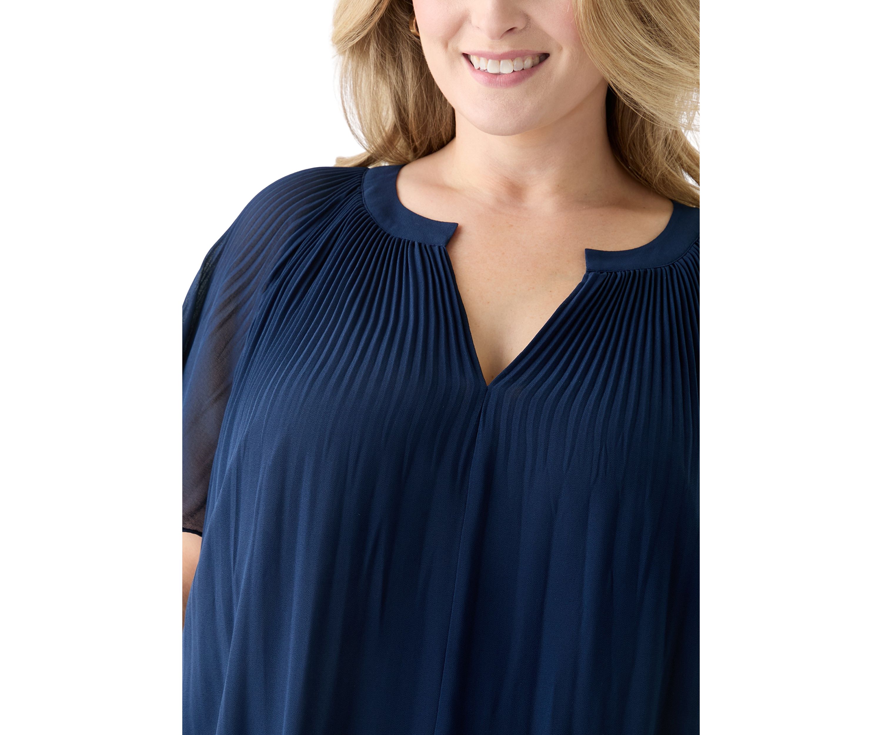 Plus Size Pleated Woven Blouse