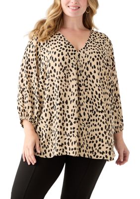 T TAHARI Women's Plus Size 3/4 Sleeve V-Neck Shirt, 1X
